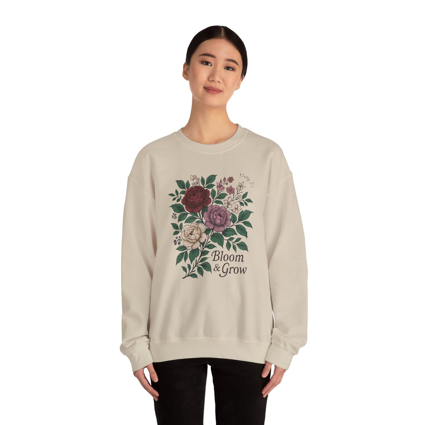 Bloom & Grow Sweatshirt – Floral Botanical Crewneck Pullover | Natty J’s Cozy Boutique Apparel