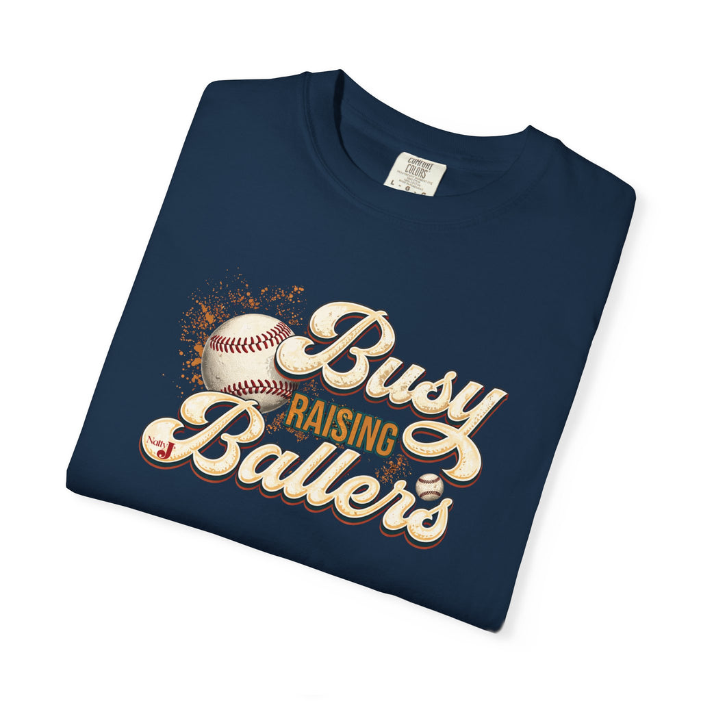 Busy Raising Ballers Baseball Mom T-Shirt – Soft Graphic Tee for Baseball Moms | Natty J’s Apparel