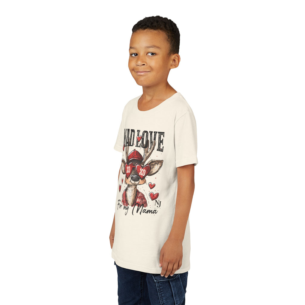 “Mad Love for My Mama” Kids Valentine Shirt – Cute Deer Heart Graphic Toddler & Youth Tee