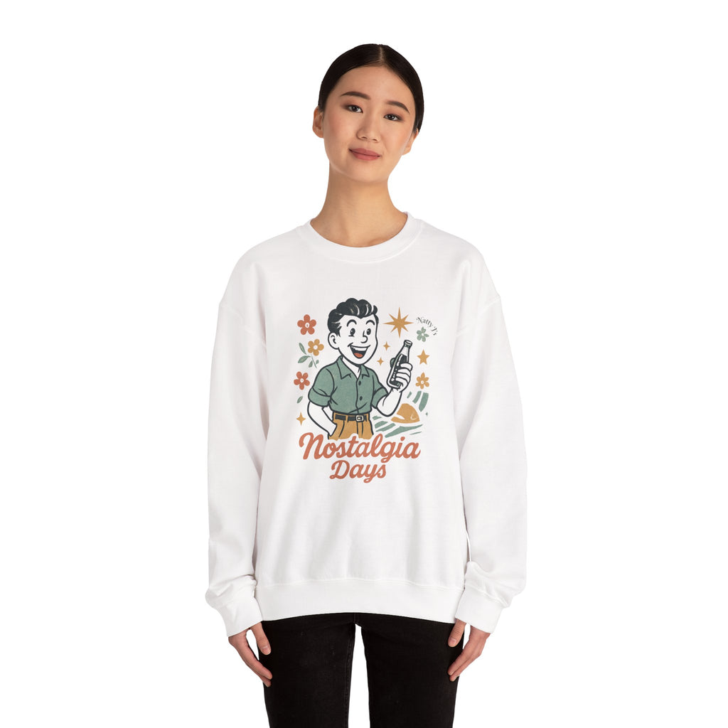 Vintage Nostalgia Days Sweatshirt – Retro Graphic Crewneck Pullover | Natty J’s Cozy Unisex Apparel