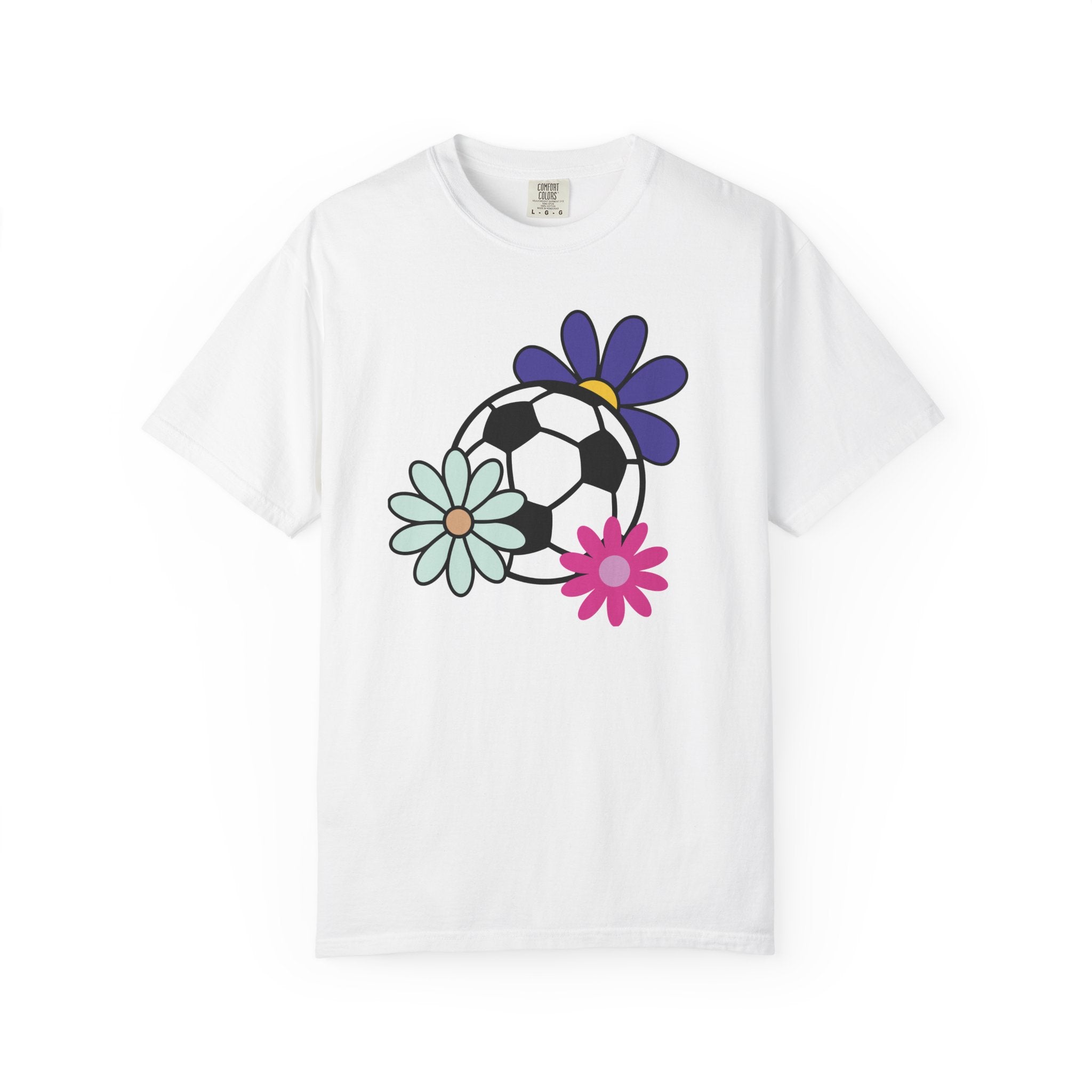 Groovy Flower Soccer Unisex Short Sleeve Cotton Comfort Colors Causal Sportswear T-Shirt, Summer, Sports, Bright