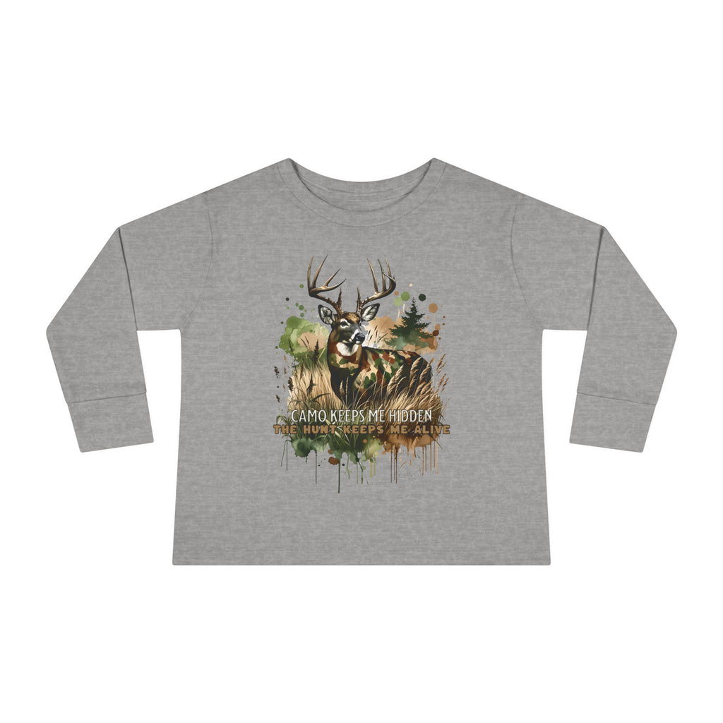 Camo Keeps Me Hidden Long Sleeve Toddler Tee