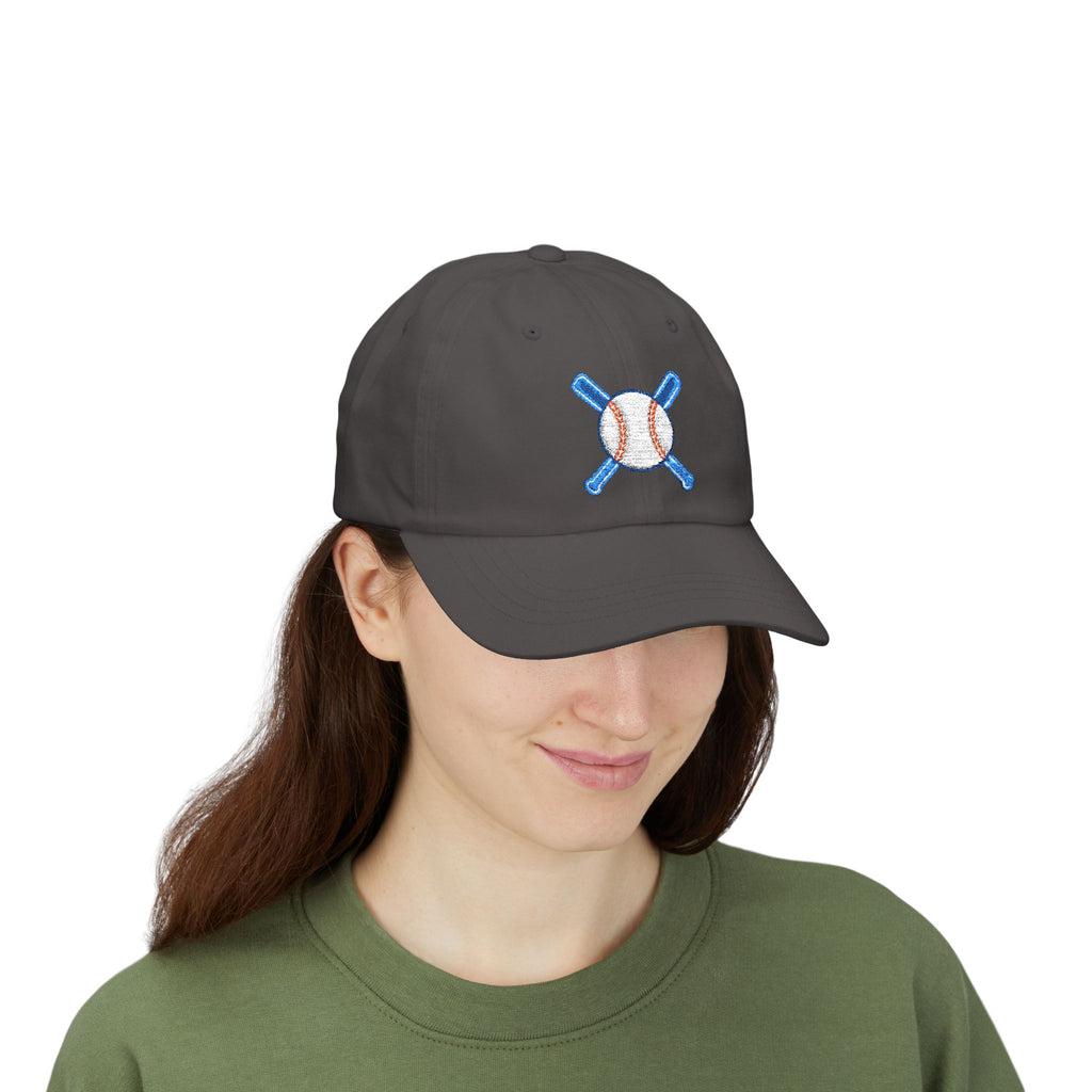 Embroidered Baseball Cap with Bat and Ball Design