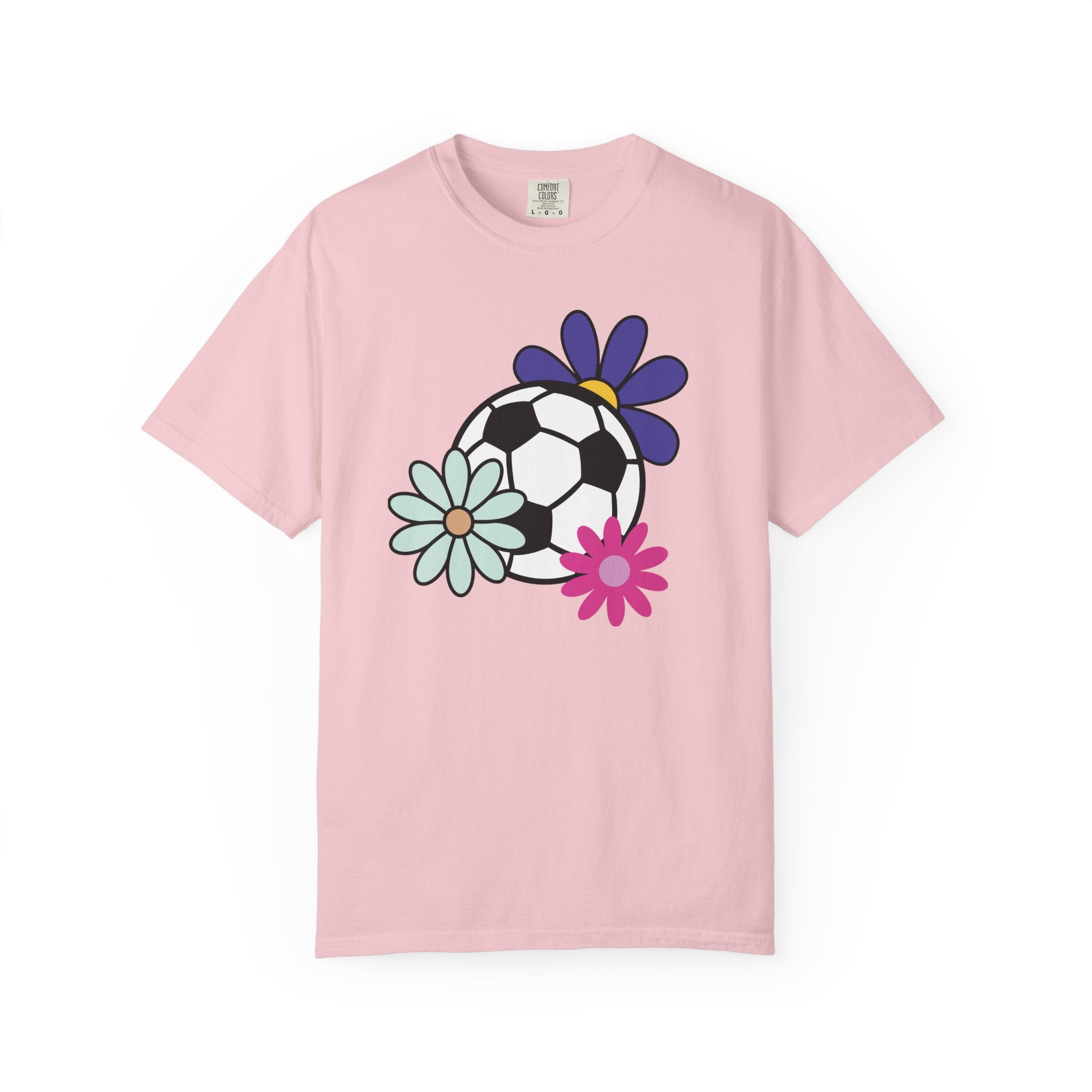 Groovy Flower Soccer Unisex Short Sleeve Cotton Comfort Colors Causal Sportswear T-Shirt, Summer, Sports, Bright
