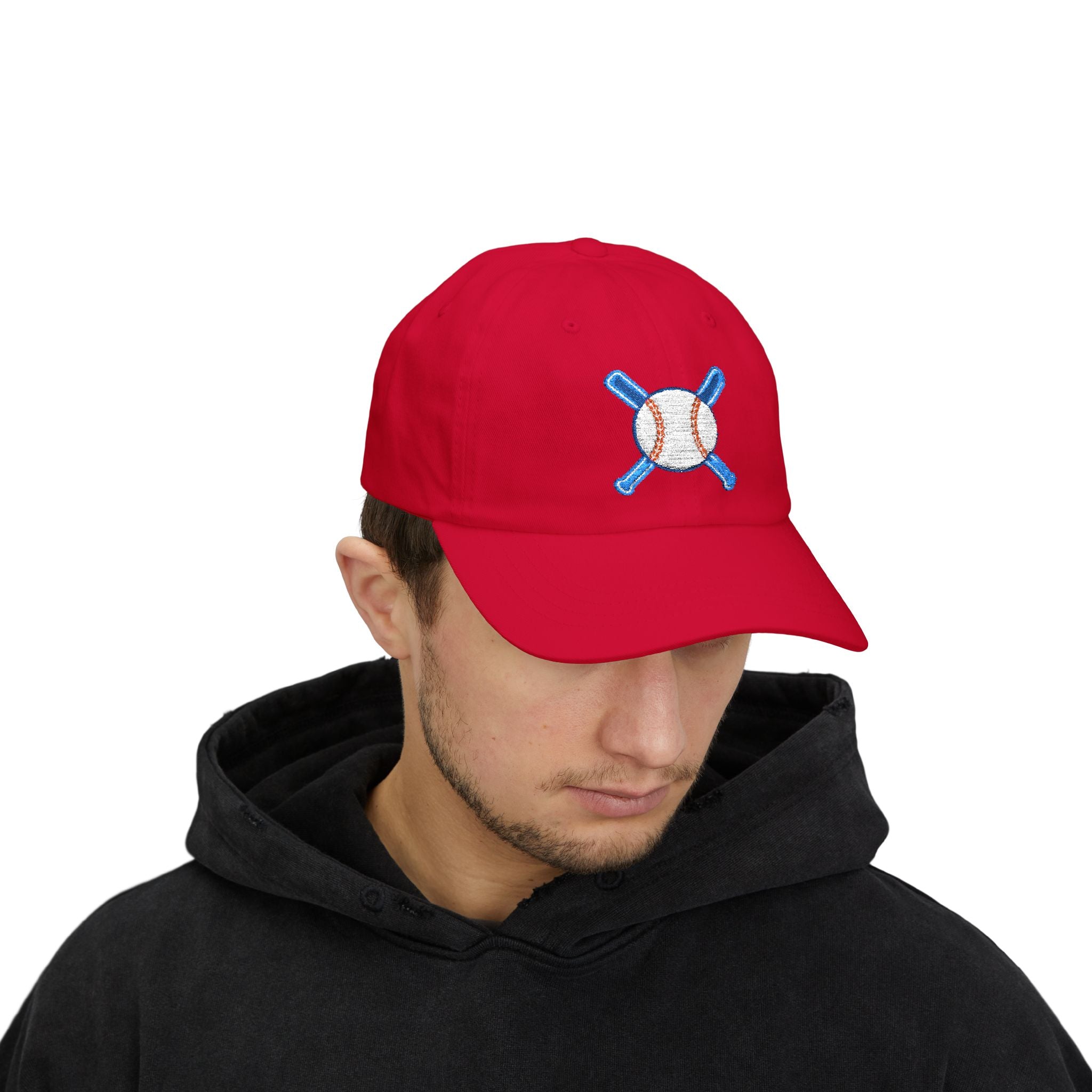 Embroidered Baseball Cap with Bat and Ball Design