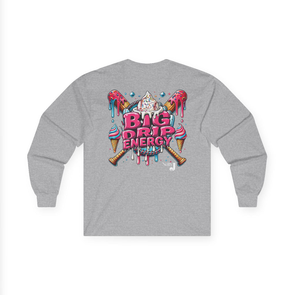 Big Drip Energy Baseball Long Sleeve Shirt – Fun Ice Cream Baseball Graphic Tee for Men | Game Day Baseball Fan Shirt