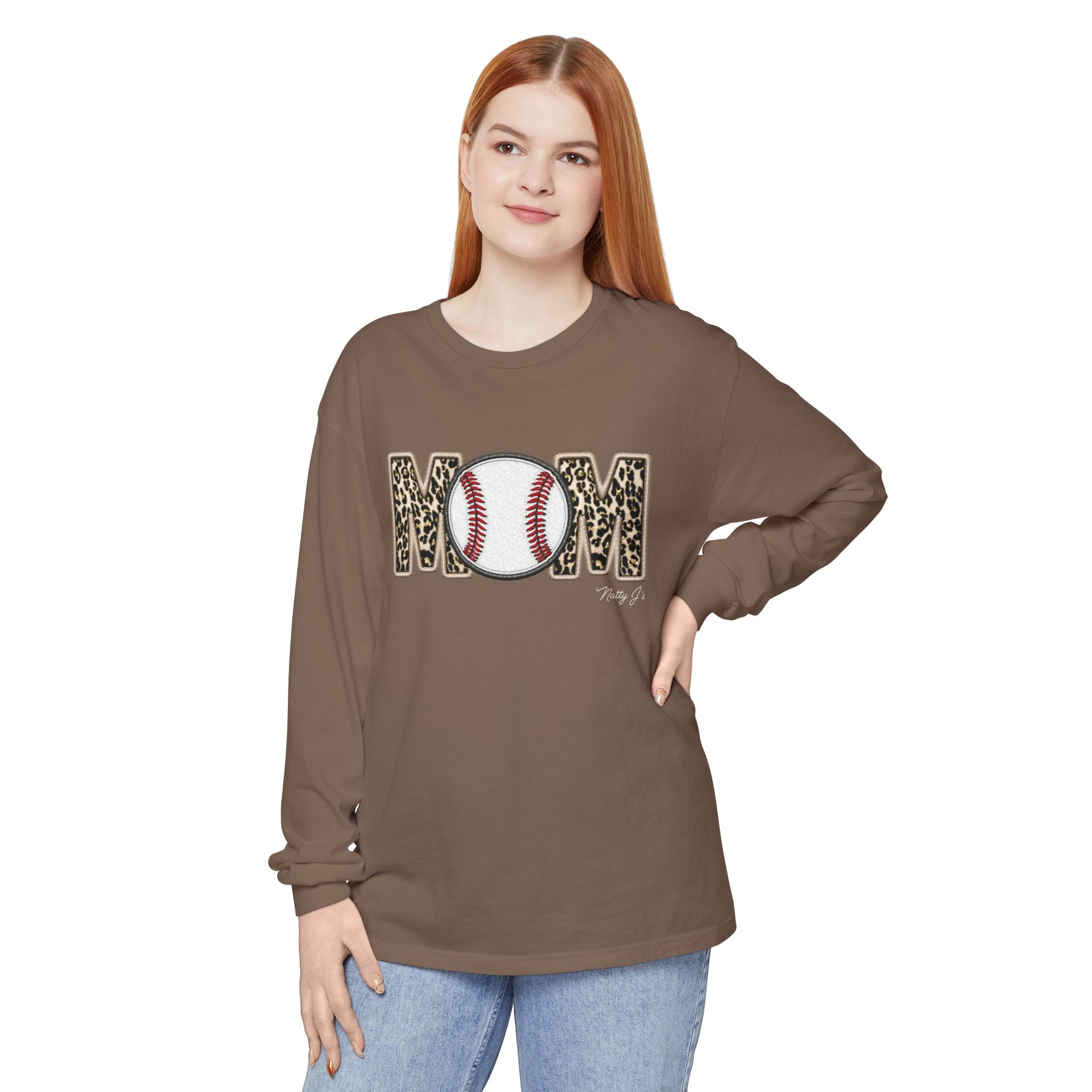 Leopard Baseball MOM Long Sleeve Shirt – Stylish Baseball Mom Graphic Tee | Natty J’s Boutique Apparel