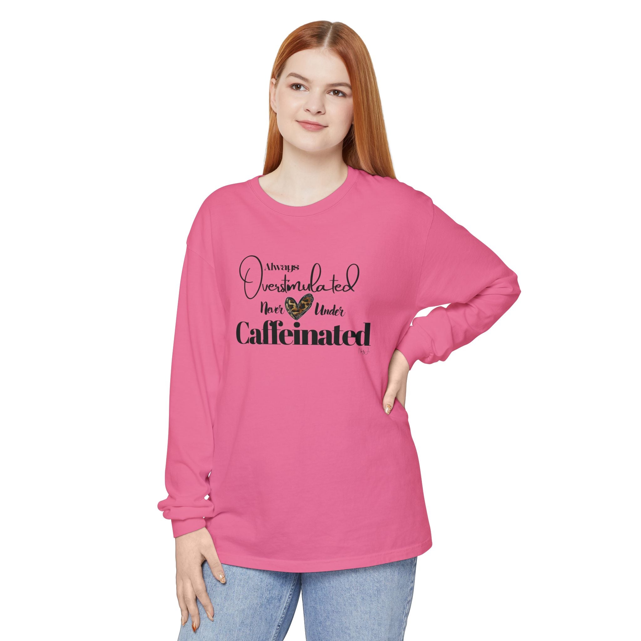 Caffeinated Long Sleeve T-Shirt, Cozy Gift for Coffee Lovers, Relaxing Vibe, Perfect for Birthdays, Casual Outings, Relaxation
