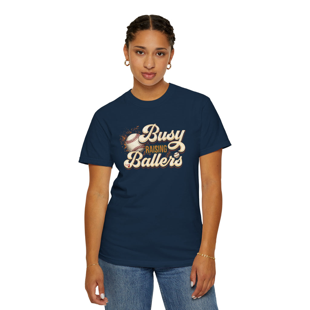 Busy Raising Ballers Baseball Mom T-Shirt – Soft Graphic Tee for Baseball Moms | Natty J’s Apparel