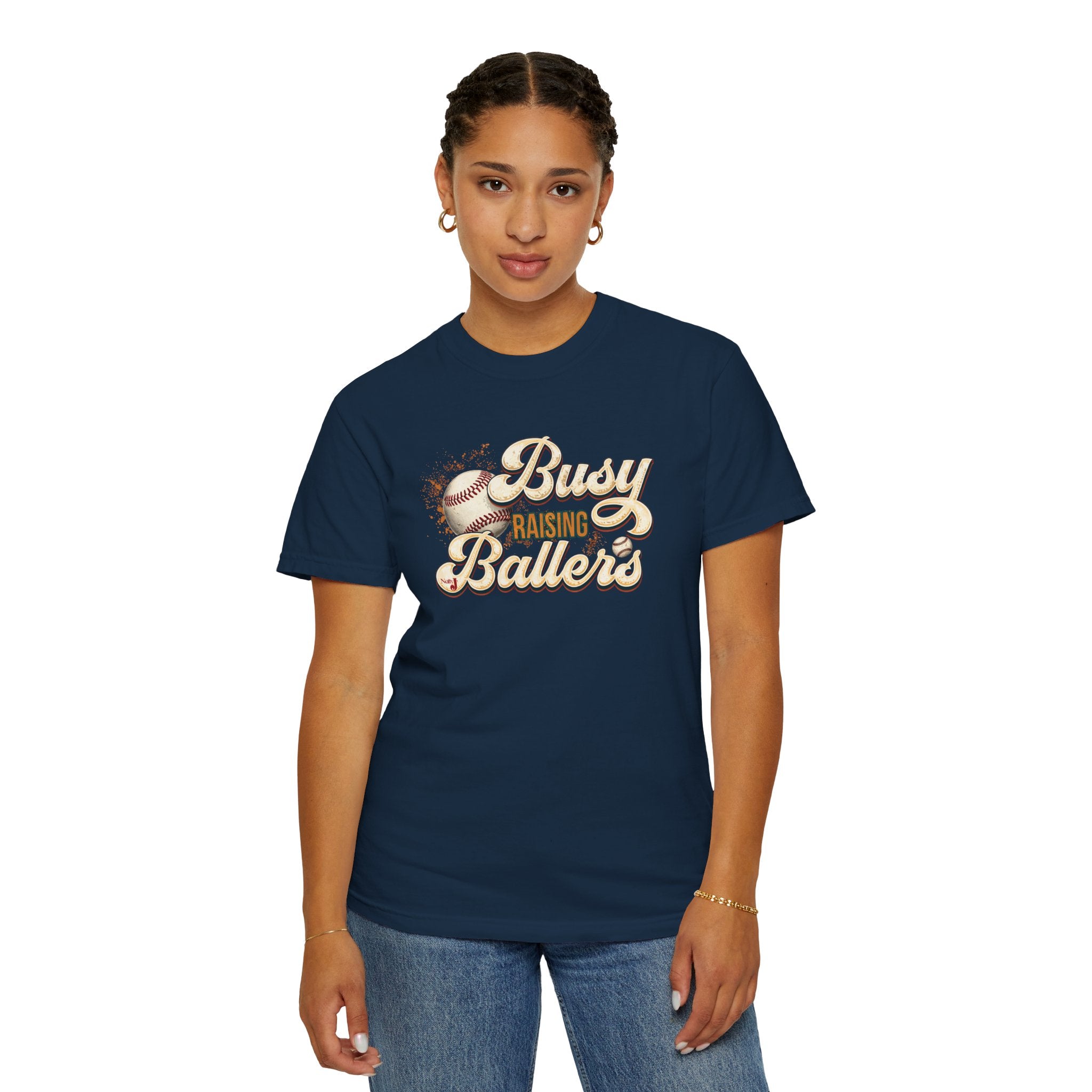 Busy Raising Ballers Baseball Mom T-Shirt – Soft Graphic Tee for Baseball Moms | Natty J’s Apparel