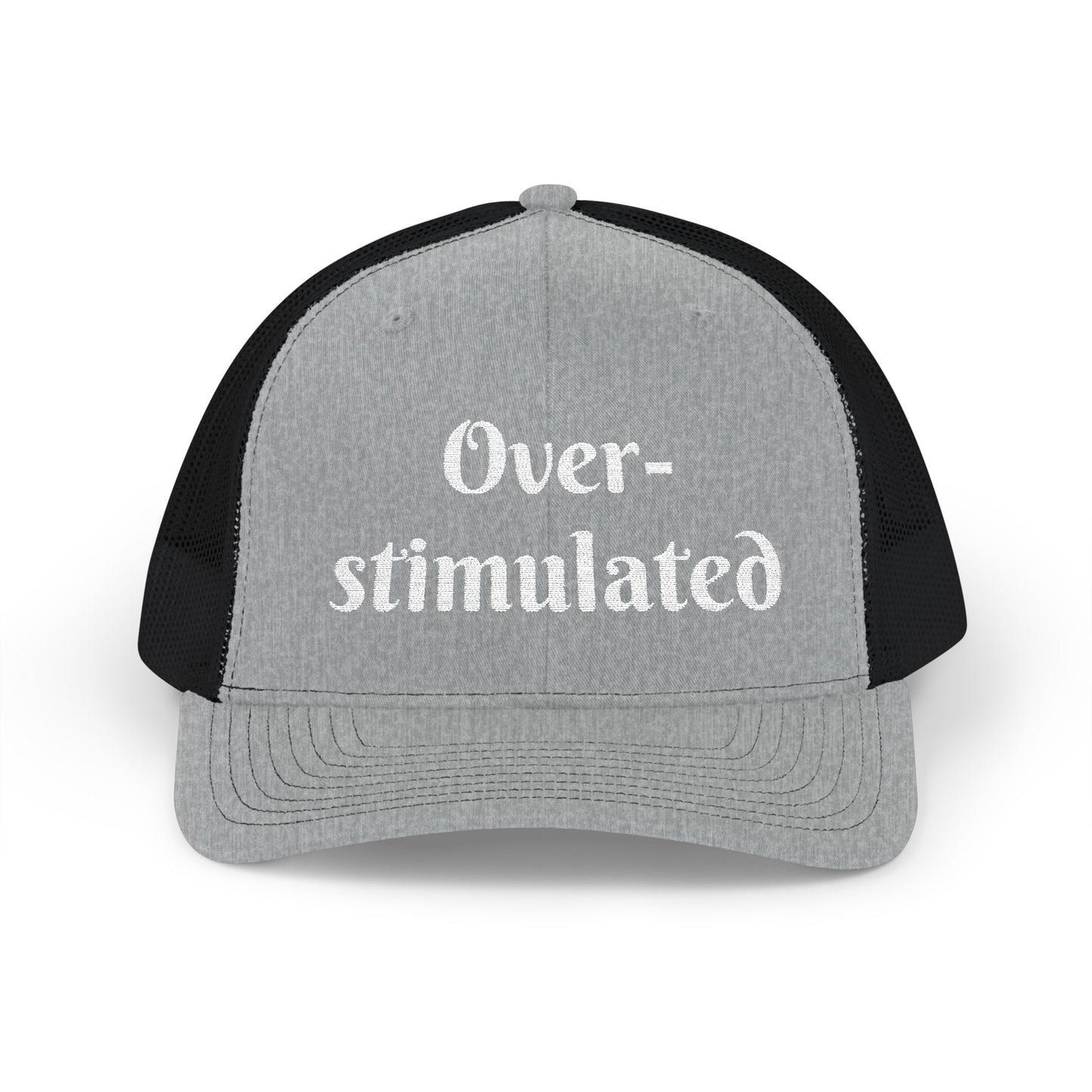 "Overstimulated" Embroidered Snapback Trucker Cap, Funny Cap for Anxiety Relief, Gift for Mental Health Awareness, Casual Style, Unisex Hat