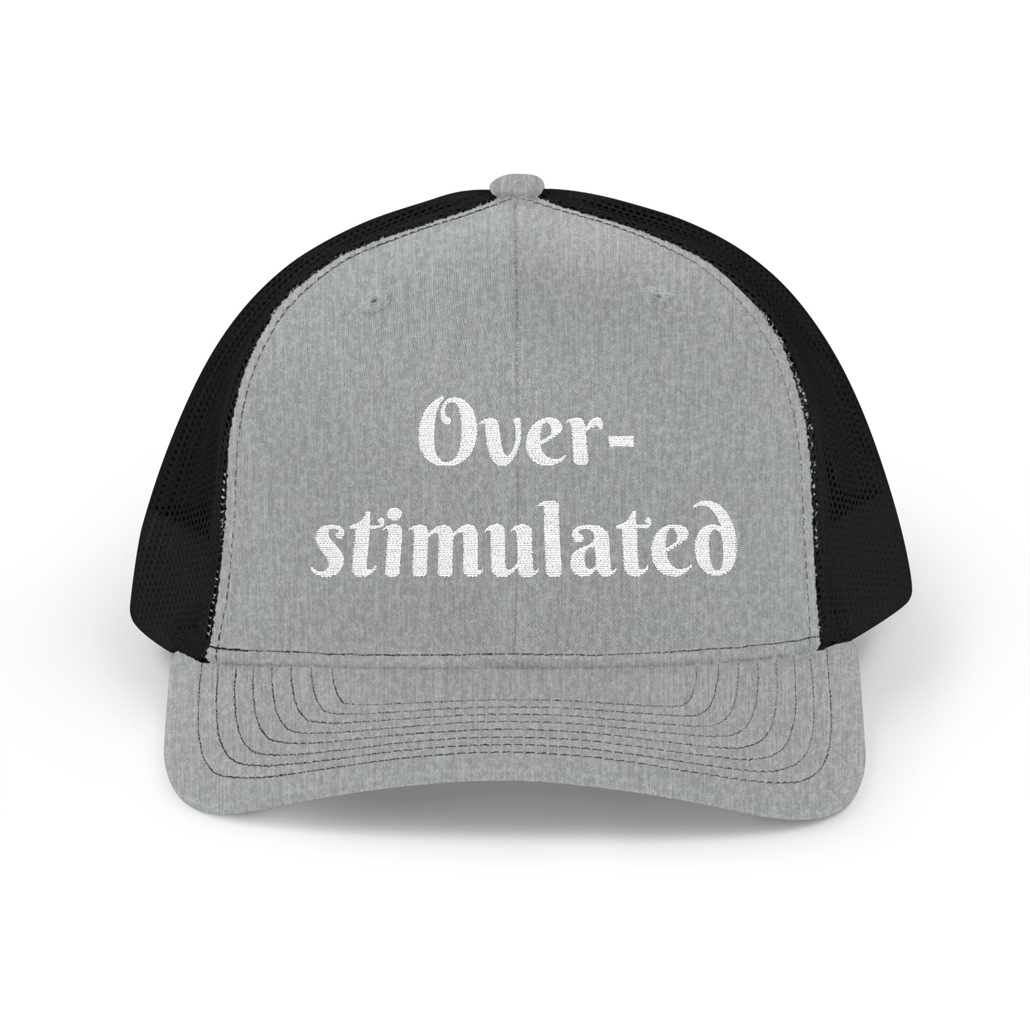 "Overstimulated" Embroidered Snapback Trucker Cap, Funny Cap for Anxiety Relief, Gift for Mental Health Awareness, Casual Style, Unisex Hat