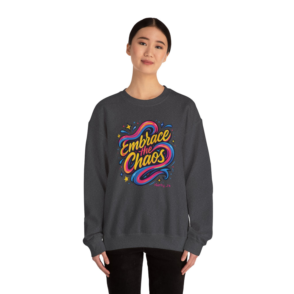 " Embrace the Chaos" Vibrant, Bright, Colorful, Soft Cotton Blend Unisex Heavy Blend™ Crewneck Sweatshirt