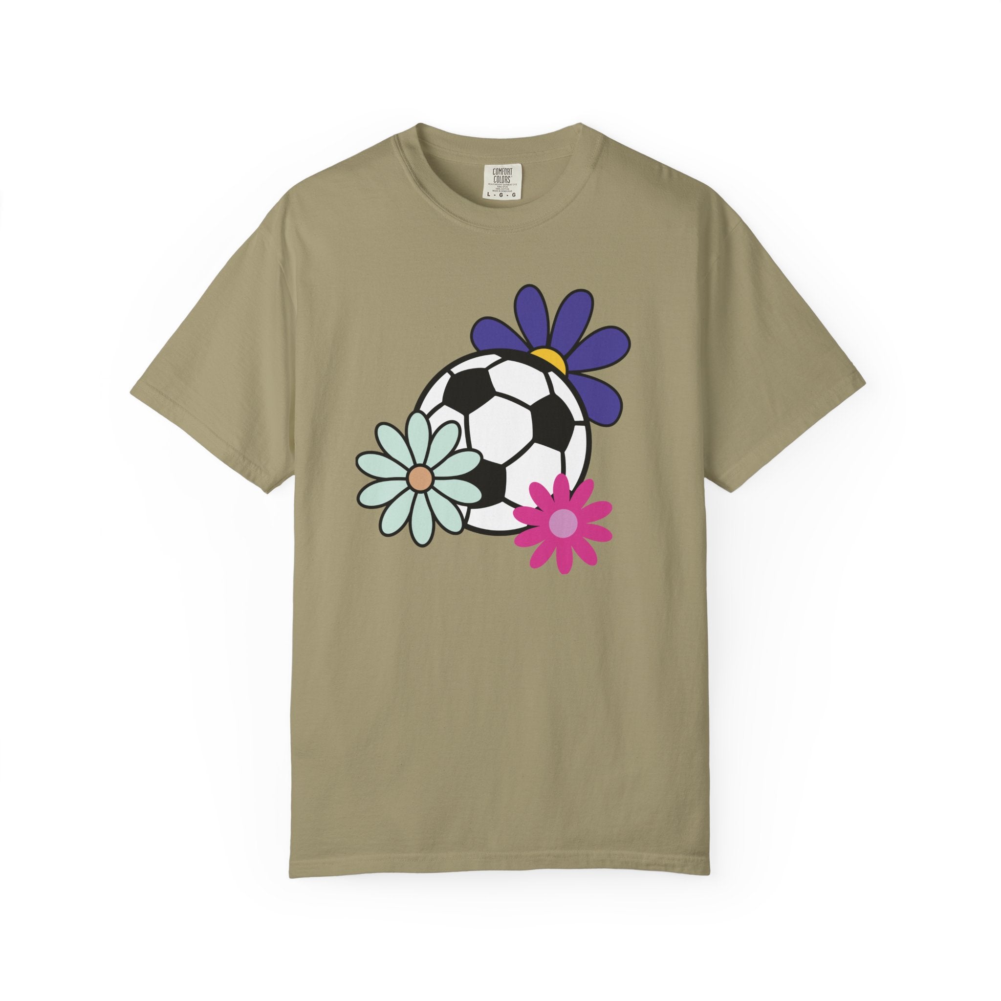Groovy Flower Soccer Unisex Short Sleeve Cotton Comfort Colors Causal Sportswear T-Shirt, Summer, Sports, Bright