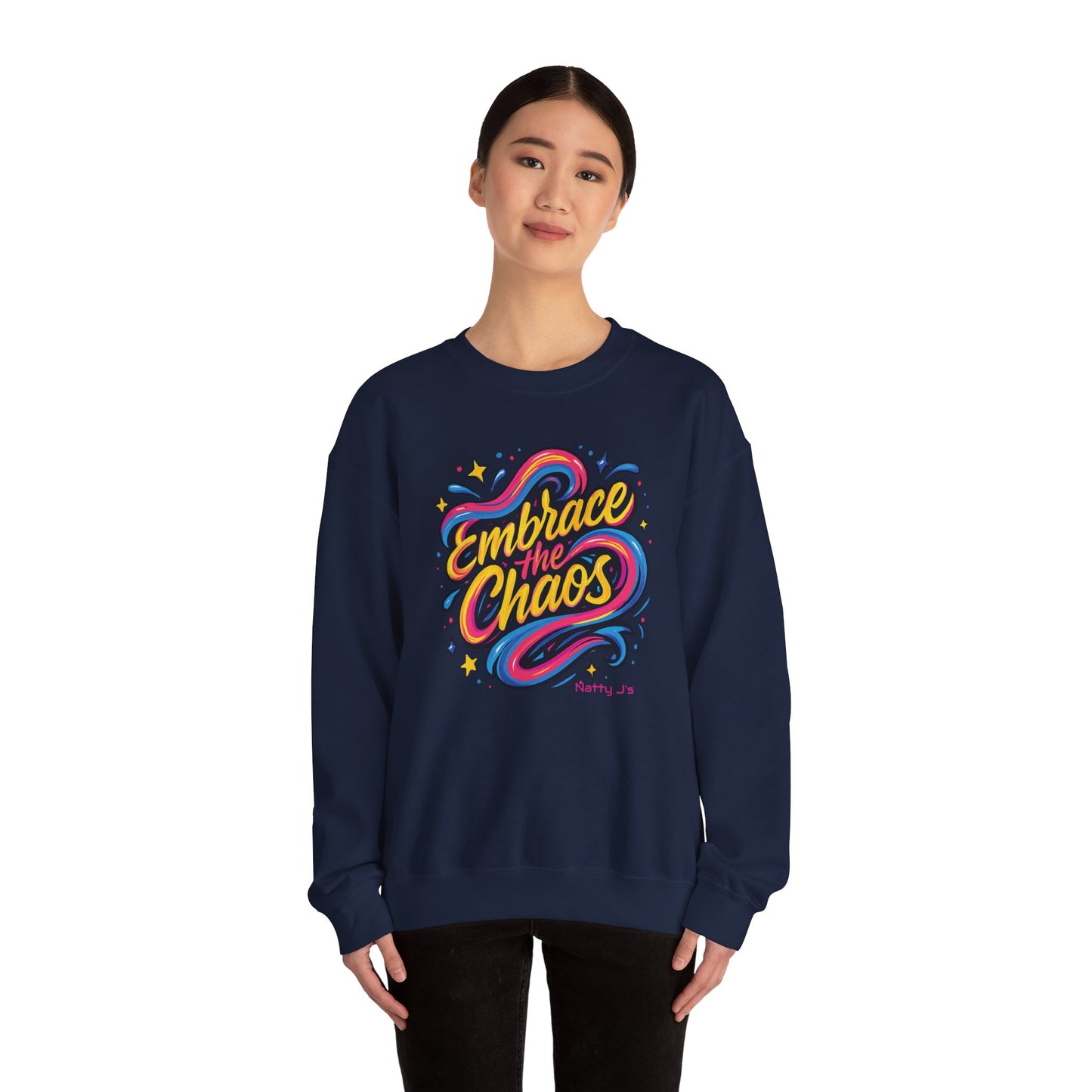 " Embrace the Chaos" Vibrant, Bright, Colorful, Soft Cotton Blend Unisex Heavy Blend™ Crewneck Sweatshirt