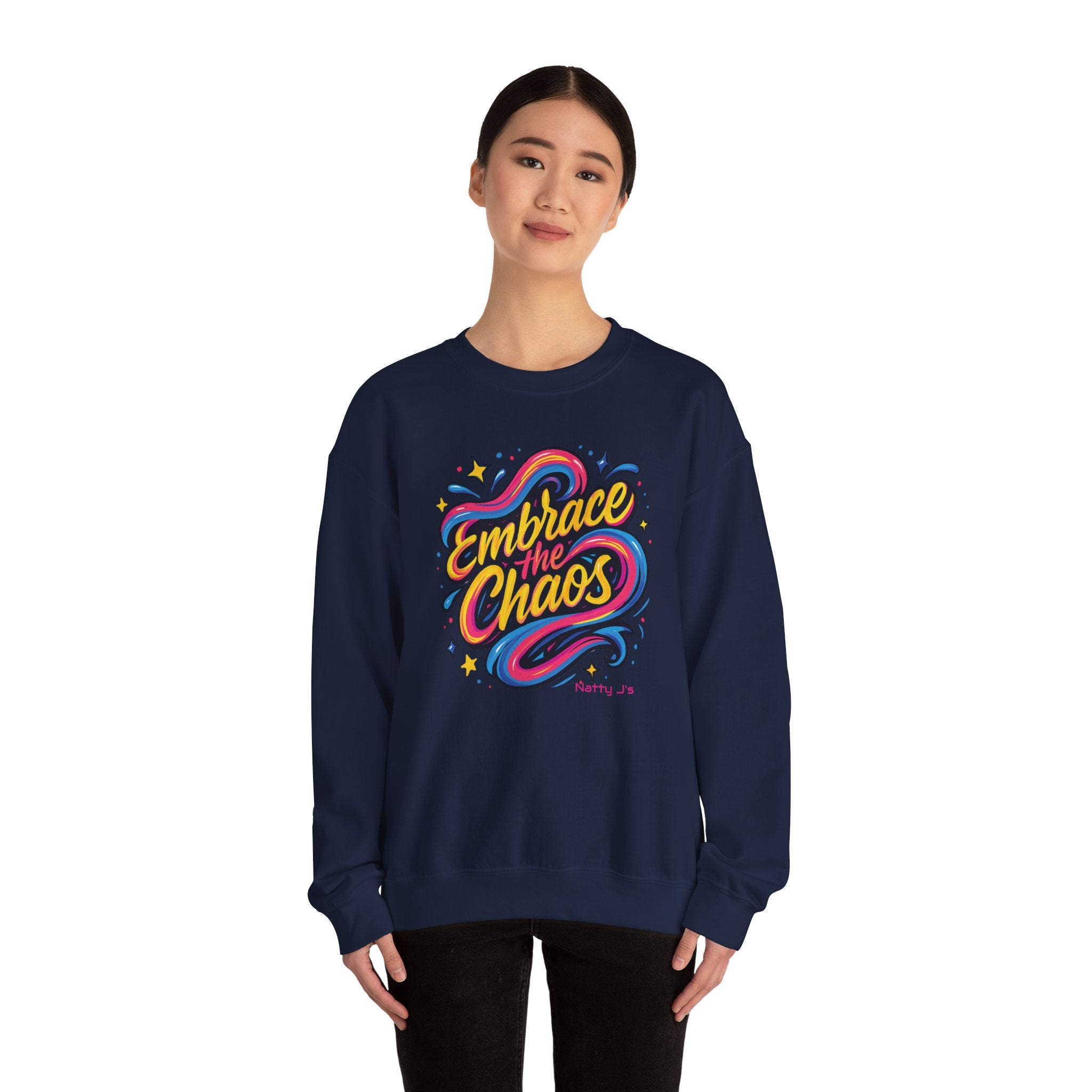 " Embrace the Chaos" Vibrant, Bright, Colorful, Soft Cotton Blend Unisex Heavy Blend™ Crewneck Sweatshirt