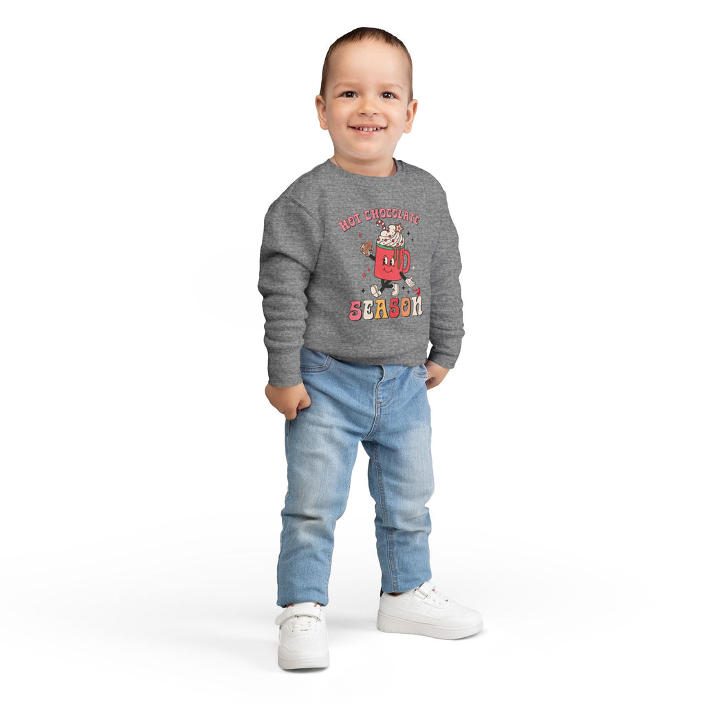 Toddler Hot Chocolate Season Sweatshirt – Cute Winter Cocoa Shirt for Kids – Christmas Hot Cocoa Graphic Crewneck – Cozy Holiday Outfit for Toddlers
