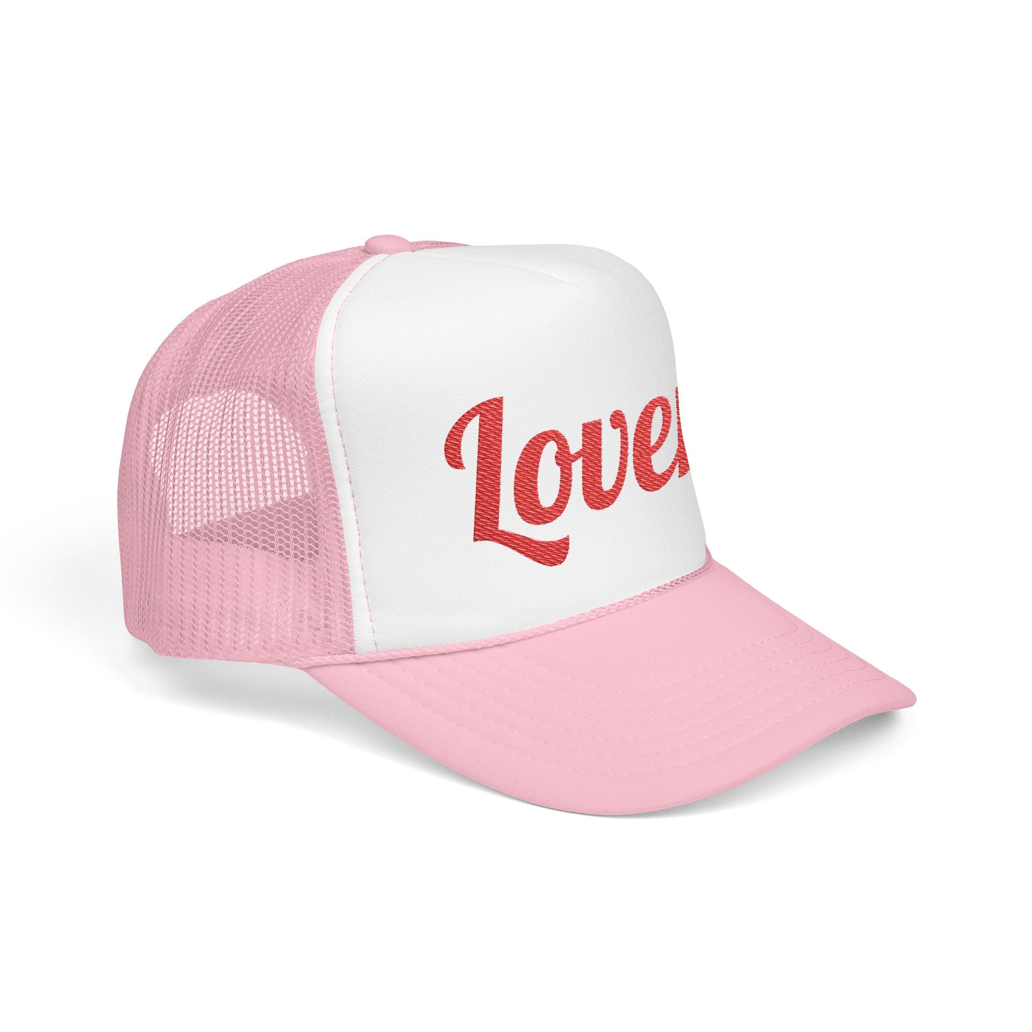 Lover Trucker Hat – Embroidered  Vintage Valentine Baseball Cap | Retro Script Mesh Hat for Women & Men