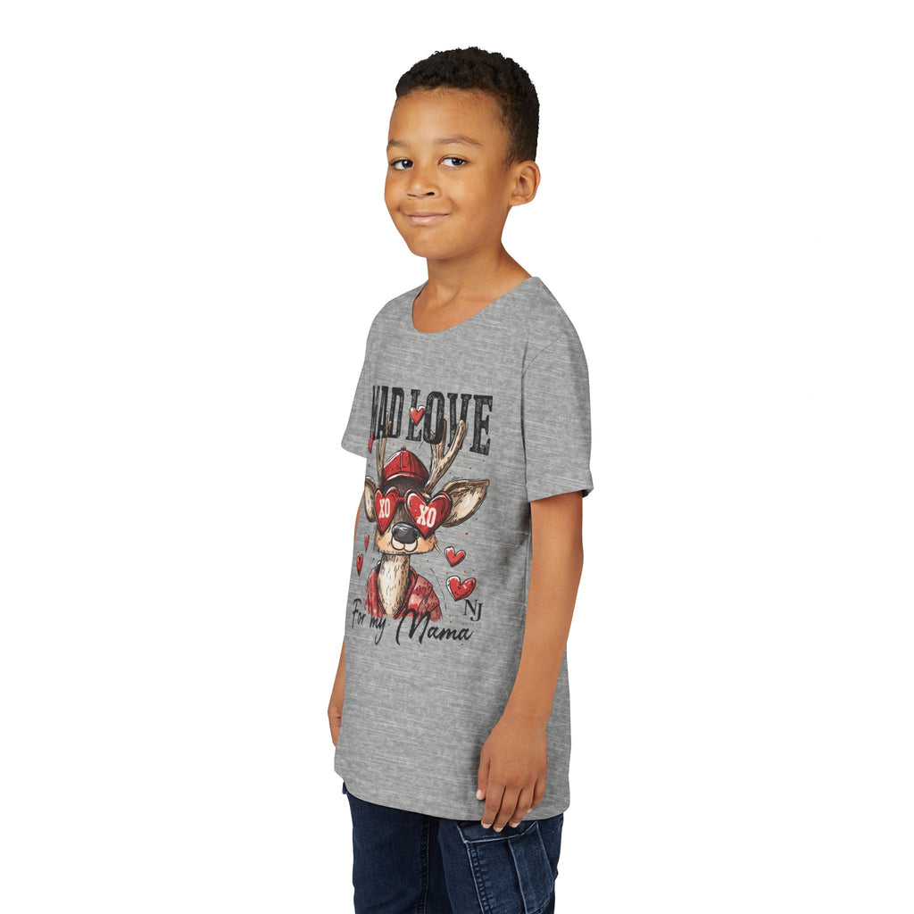 “Mad Love for My Mama” Kids Valentine Shirt – Cute Deer Heart Graphic Toddler & Youth Tee