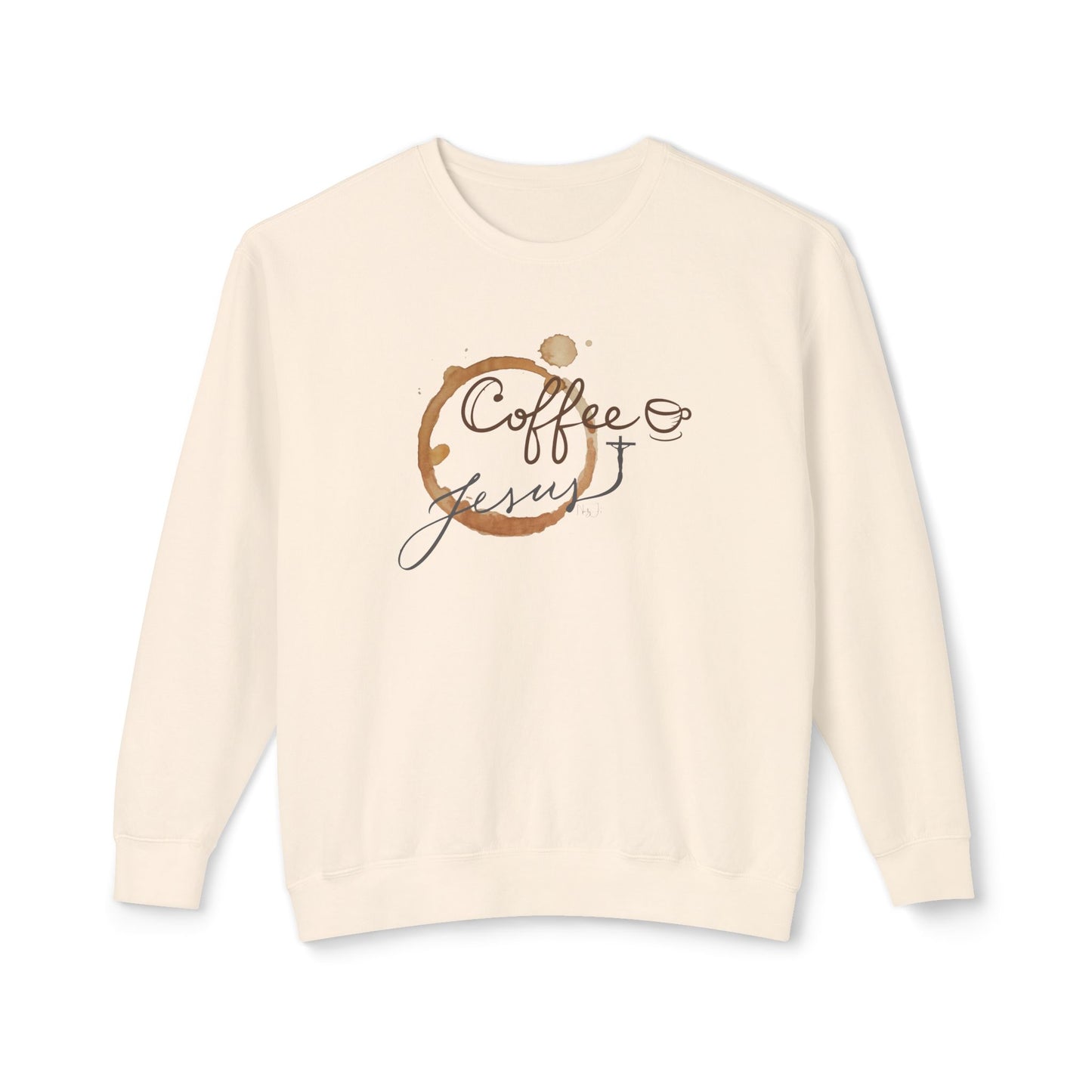 Coffee Jesus Lover's Unisex Lightweight Crewneck Sweatshirt, Cozy Gift for Coffee Enthusiasts, Casual Wear, Perfect Fall, Thanksgiving