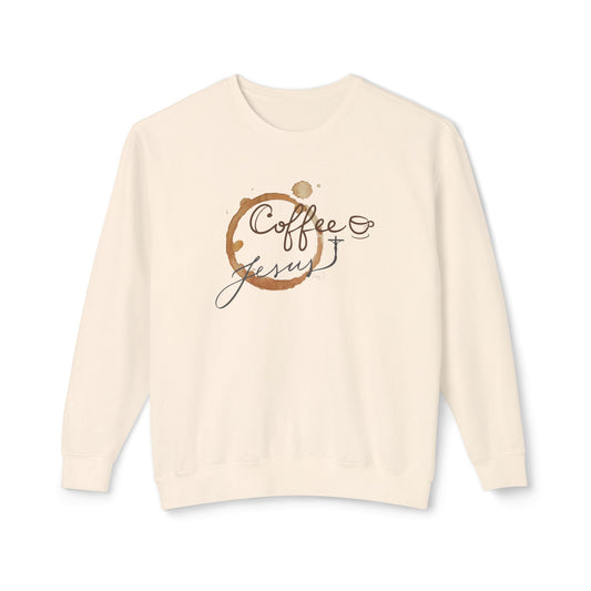 Coffee Jesus Lover's Unisex Lightweight Crewneck Sweatshirt, Cozy Gift for Coffee Enthusiasts, Casual Wear, Perfect Fall, Thanksgiving