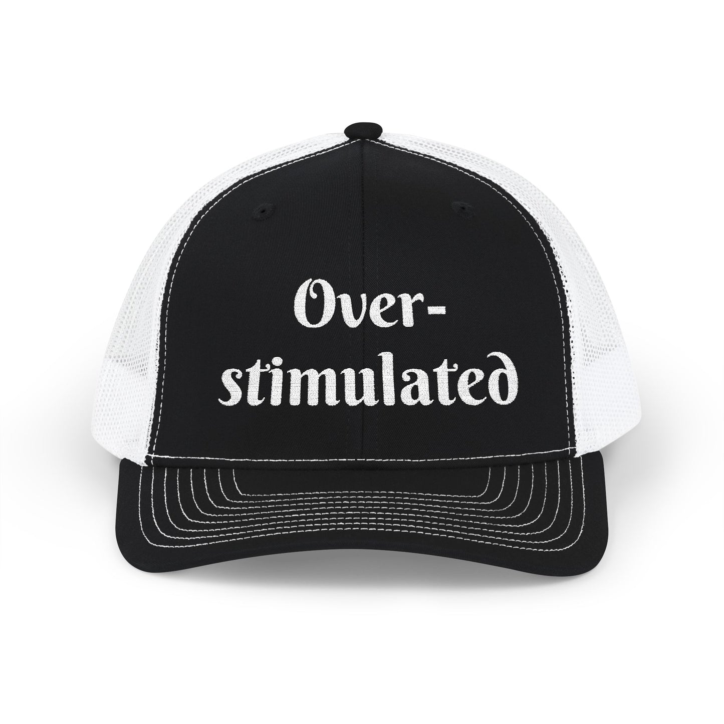 "Overstimulated" Embroidered Snapback Trucker Cap, Funny Cap for Anxiety Relief, Gift for Mental Health Awareness, Casual Style, Unisex Hat