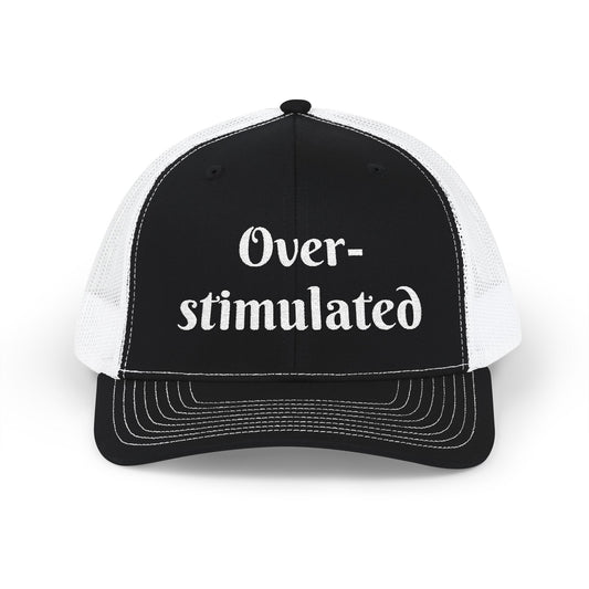 "Overstimulated" Embroidered Snapback Trucker Cap, Funny Cap for Anxiety Relief, Gift for Mental Health Awareness, Casual Style, Unisex Hat