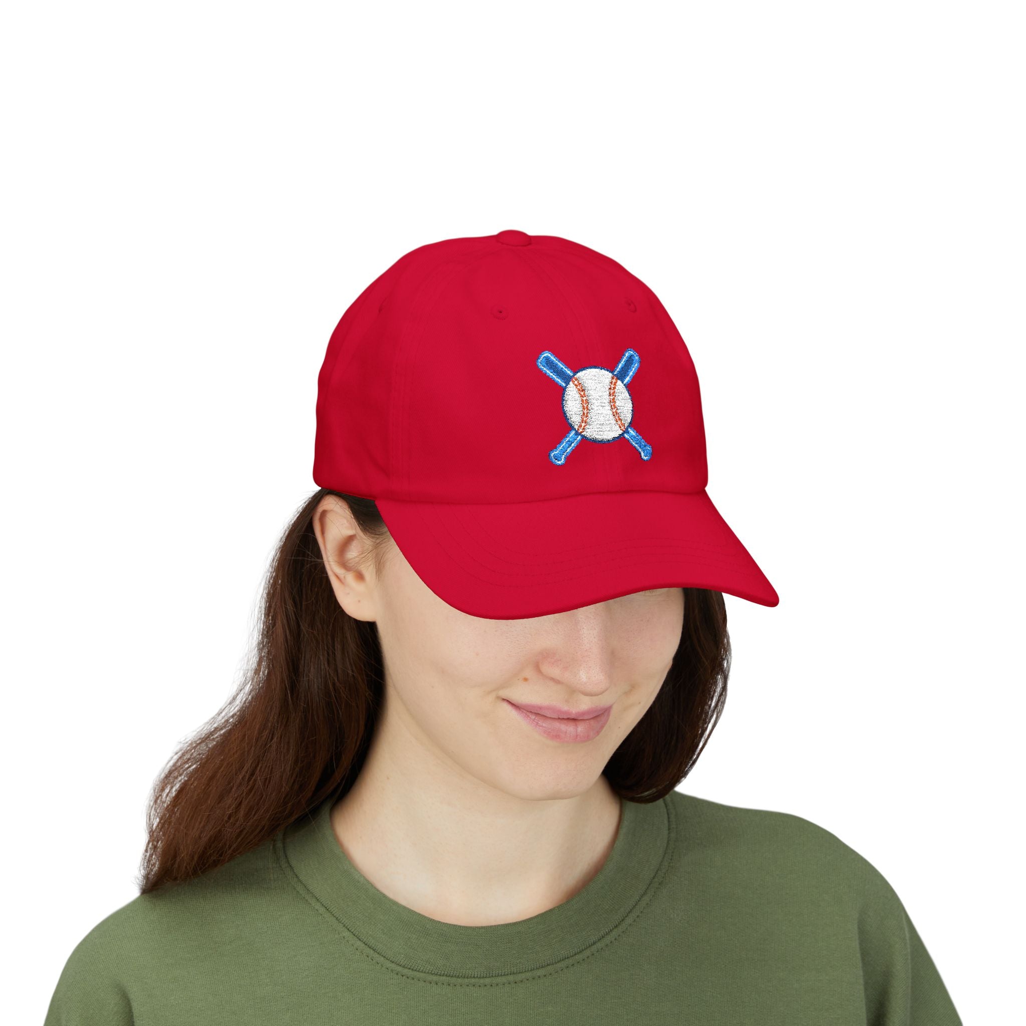 Embroidered Baseball Cap with Bat and Ball Design