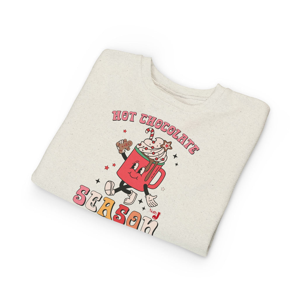 Toddler Hot Chocolate Season Sweatshirt – Cute Winter Cocoa Shirt for Kids – Christmas Hot Cocoa Graphic Crewneck – Cozy Holiday Outfit for Toddlers