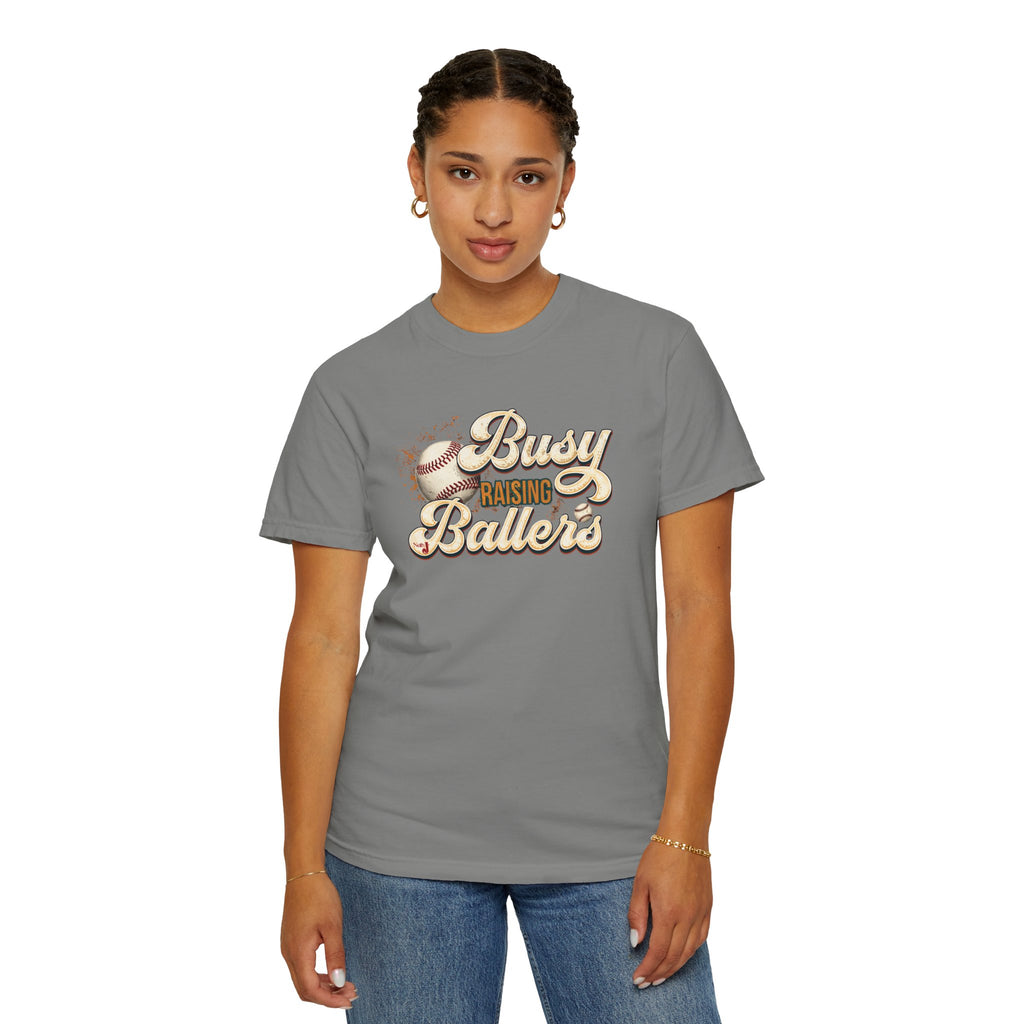 Busy Raising Ballers Baseball Mom T-Shirt – Soft Graphic Tee for Baseball Moms | Natty J’s Apparel