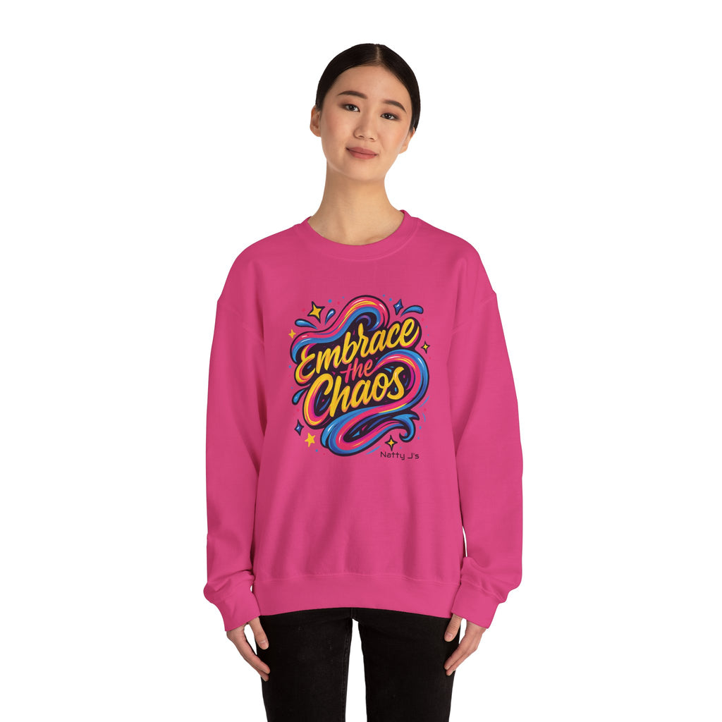 " Embrace the Chaos" Vibrant, Bright, Colorful, Soft Cotton Blend Unisex Heavy Blend™ Crewneck Sweatshirt