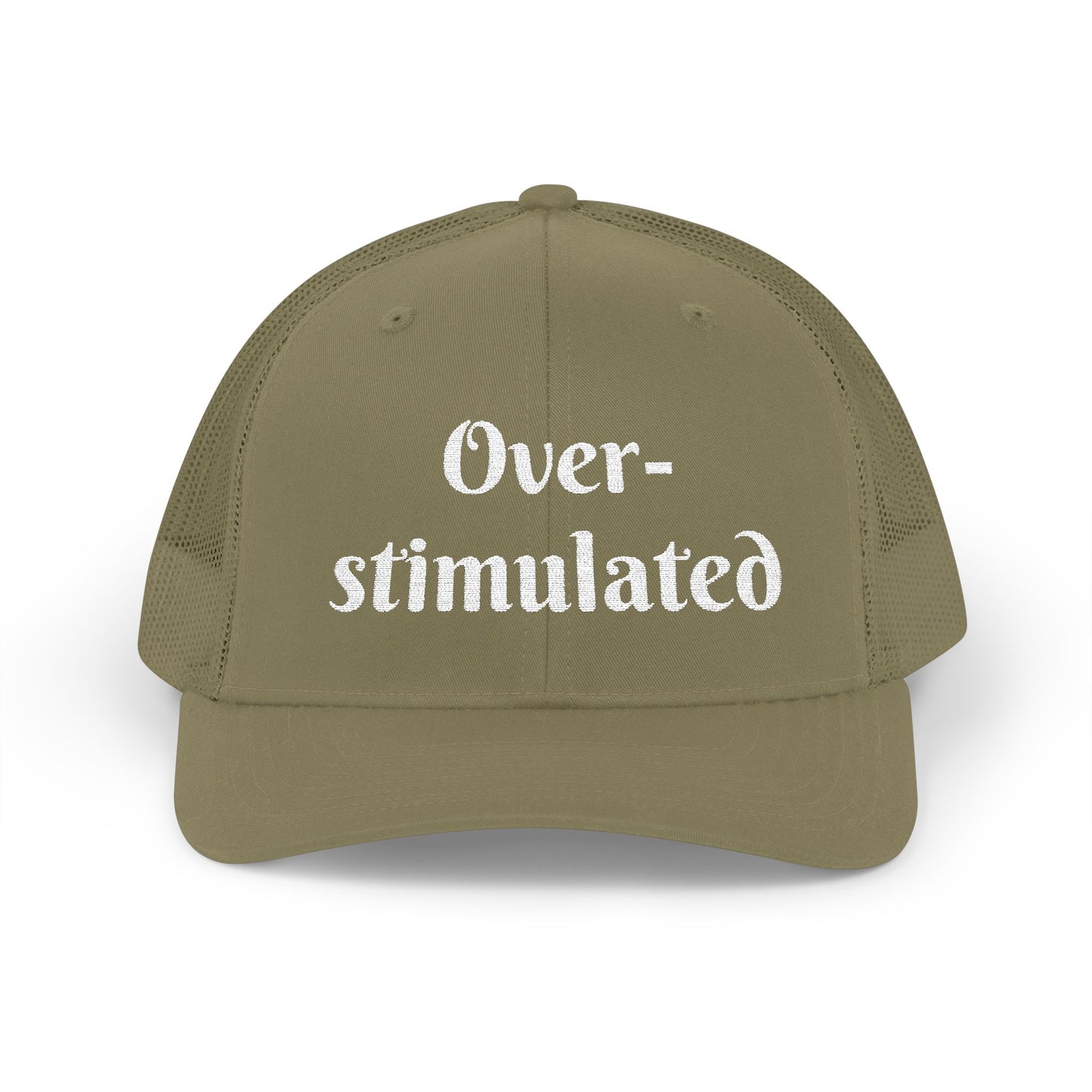 "Overstimulated" Embroidered Snapback Trucker Cap, Funny Cap for Anxiety Relief, Gift for Mental Health Awareness, Casual Style, Unisex Hat