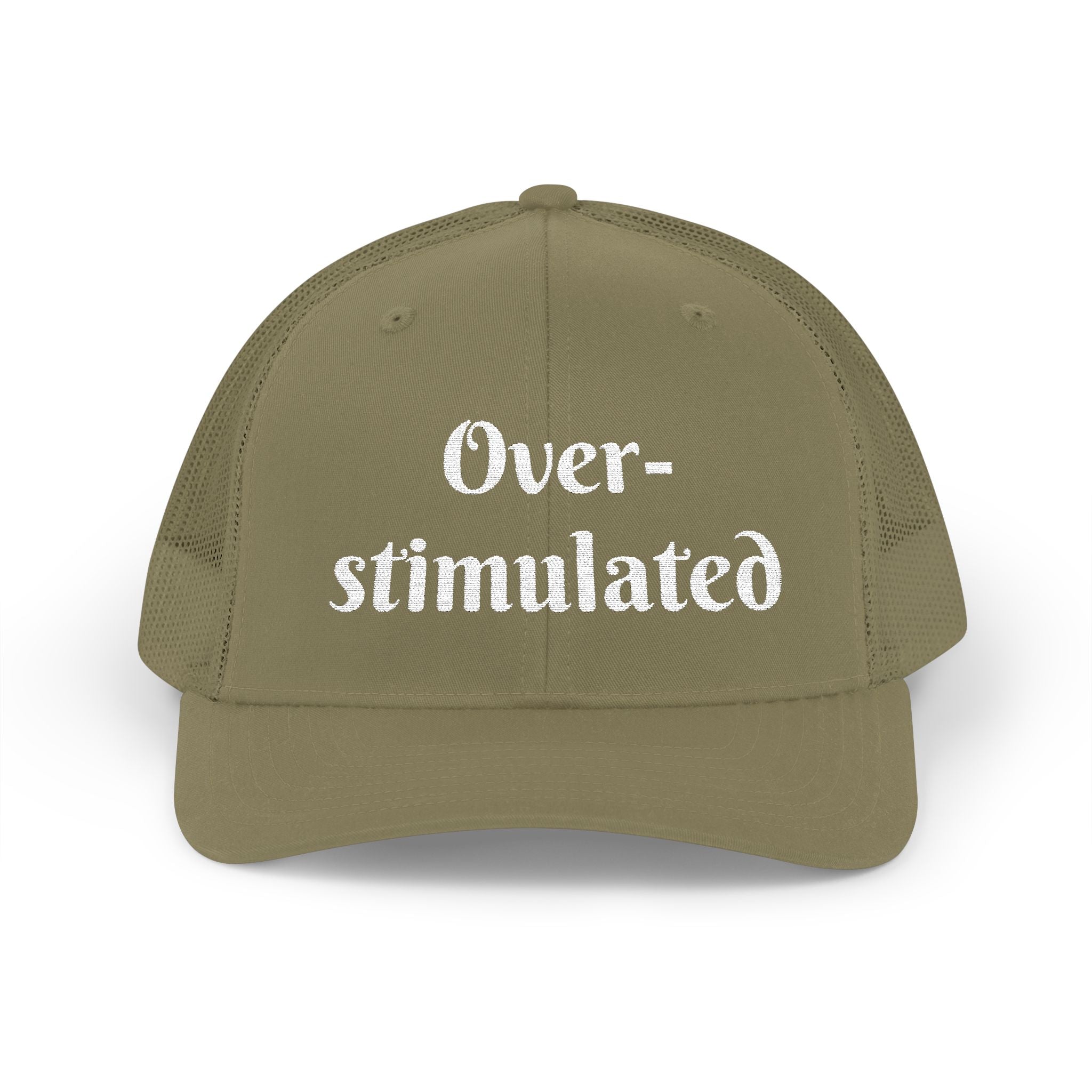 "Overstimulated" Embroidered Snapback Trucker Cap, Funny Cap for Anxiety Relief, Gift for Mental Health Awareness, Casual Style, Unisex Hat