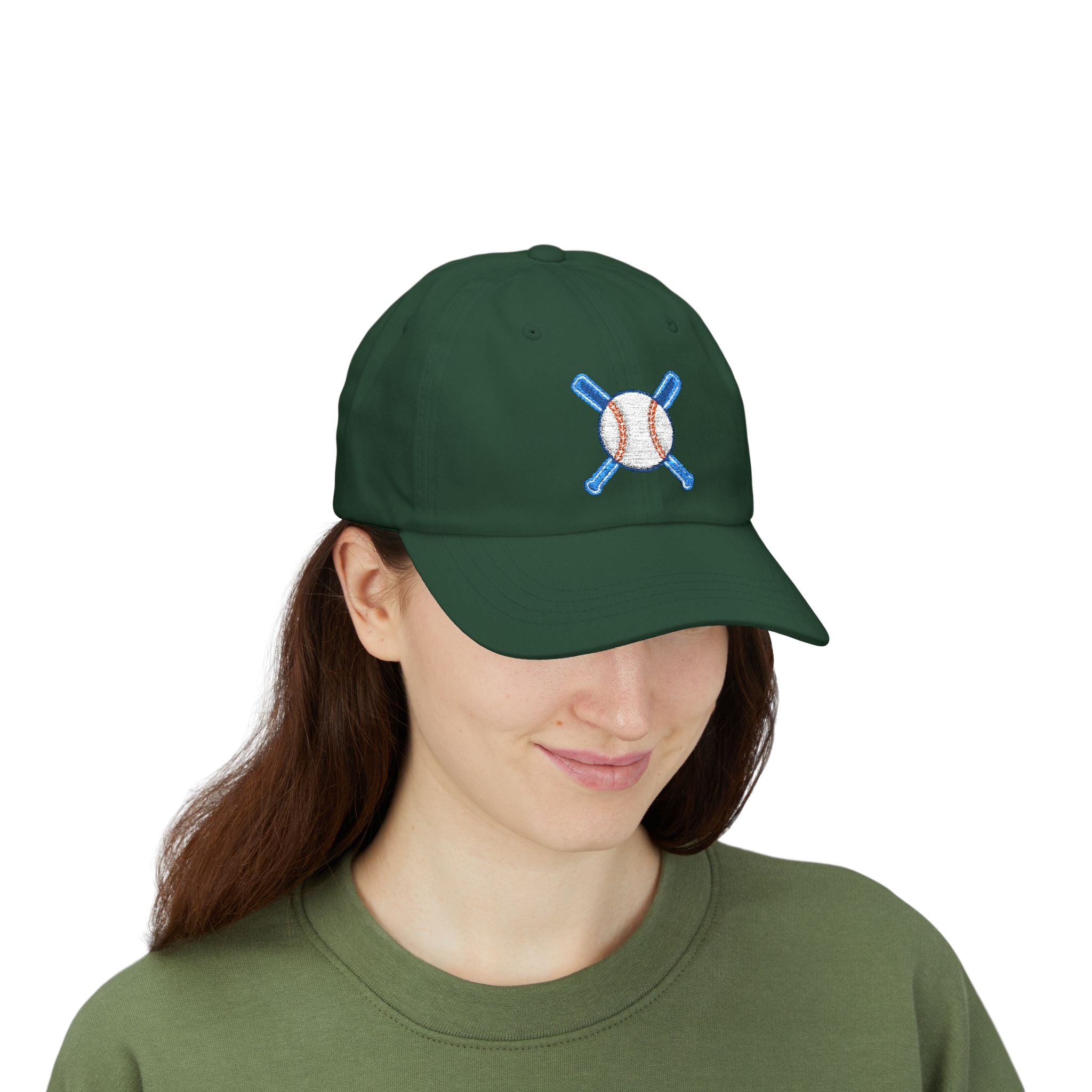 Embroidered Baseball Cap with Bat and Ball Design