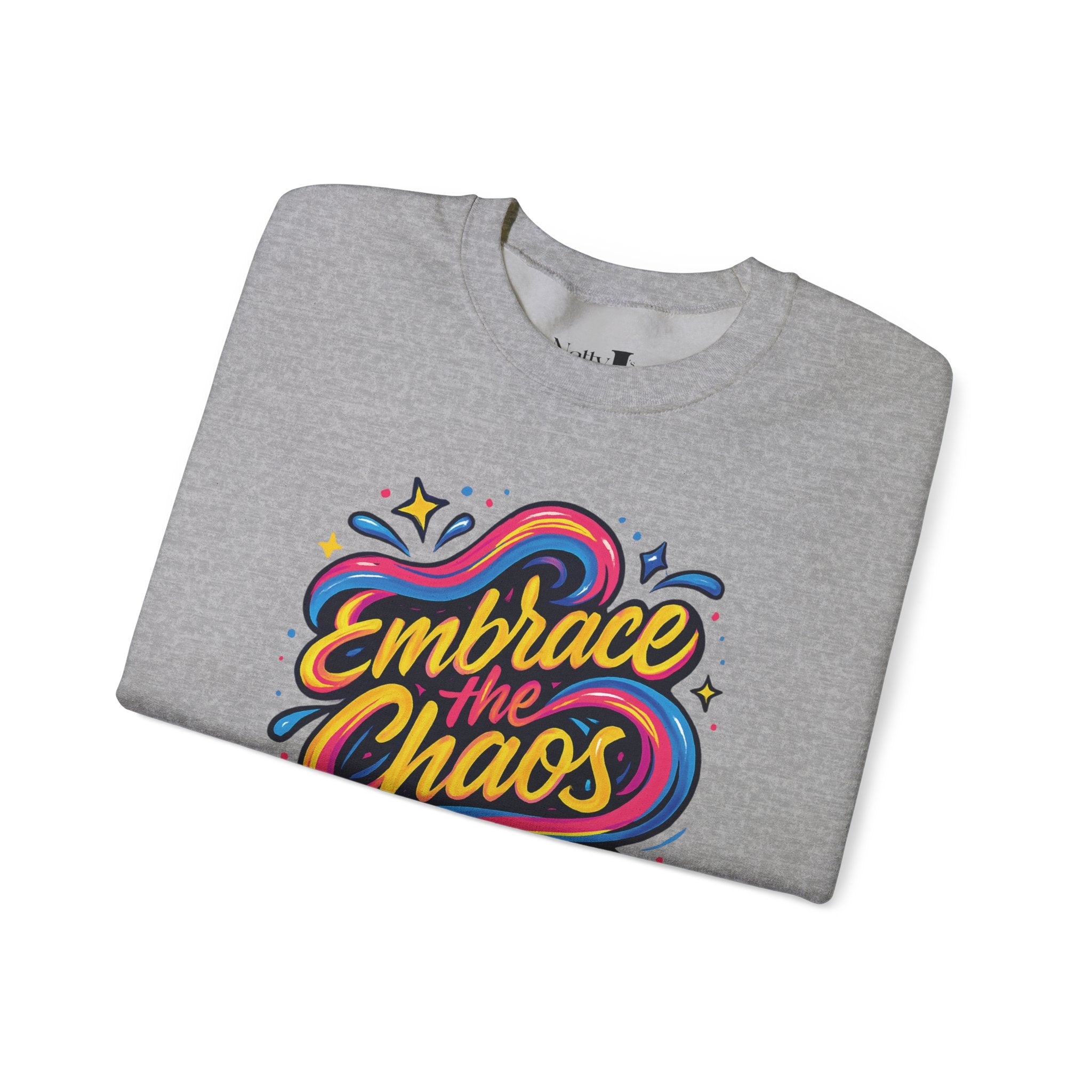 " Embrace the Chaos" Vibrant, Bright, Colorful, Soft Cotton Blend Unisex Heavy Blend™ Crewneck Sweatshirt