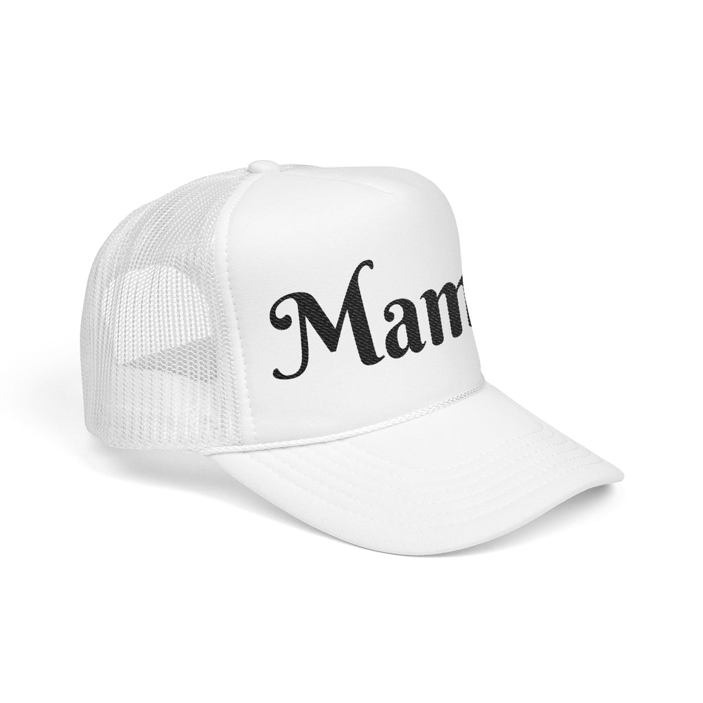Embroidered Black and White Mama Trucker Hat