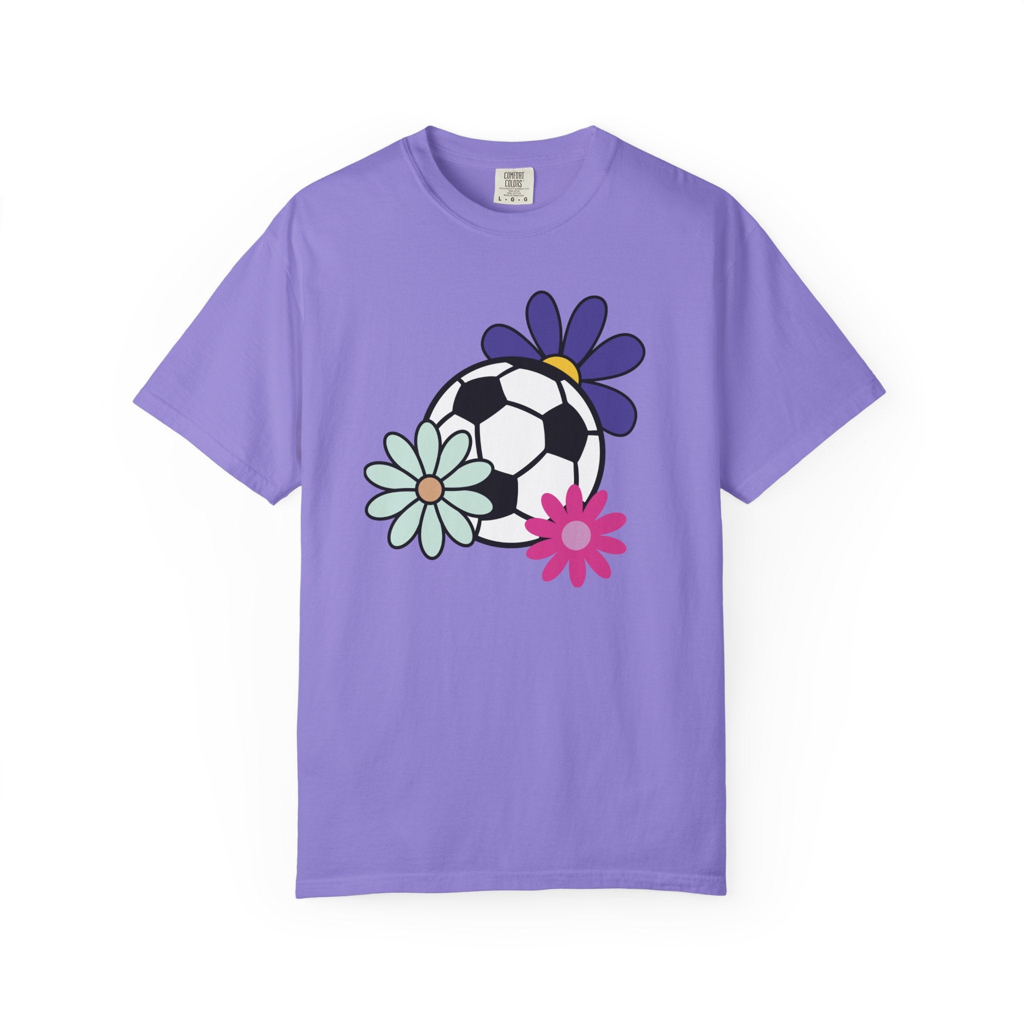 Groovy Flower Soccer Unisex Short Sleeve Cotton Comfort Colors Causal Sportswear T-Shirt, Summer, Sports, Bright