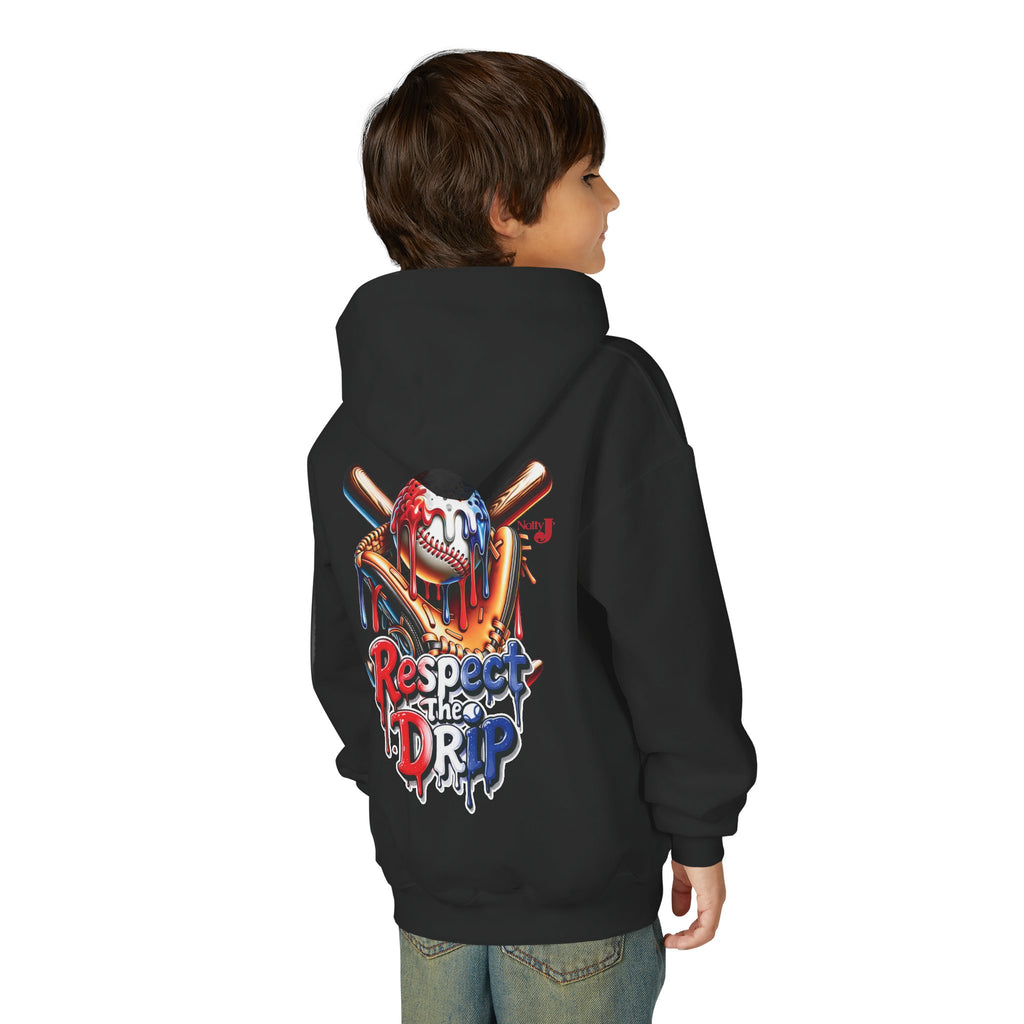 Respect the Drip Youth Baseball Hoodie – Cool Drip Baseball Graphic Hoodie for Boys | Game Day Youth Baseball Sweatshirt