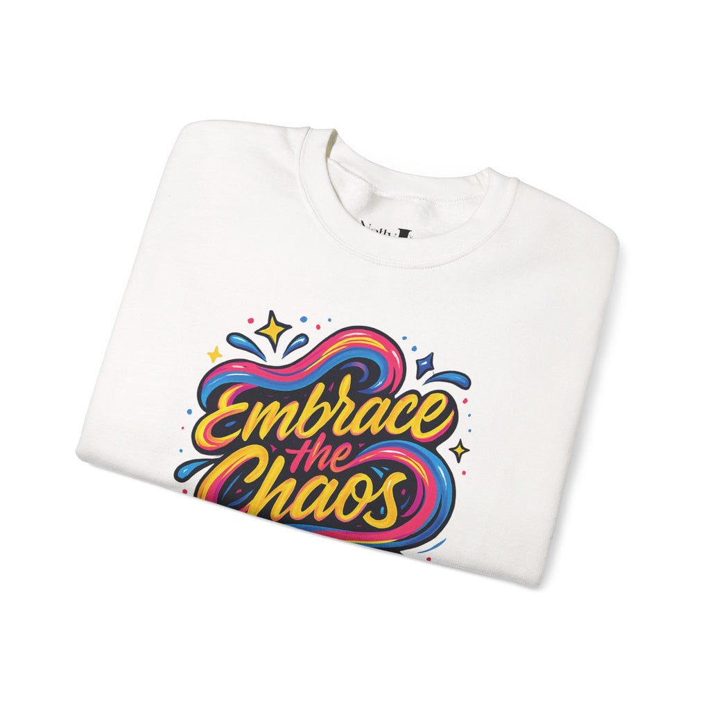 " Embrace the Chaos" Vibrant, Bright, Colorful, Soft Cotton Blend Unisex Heavy Blend™ Crewneck Sweatshirt