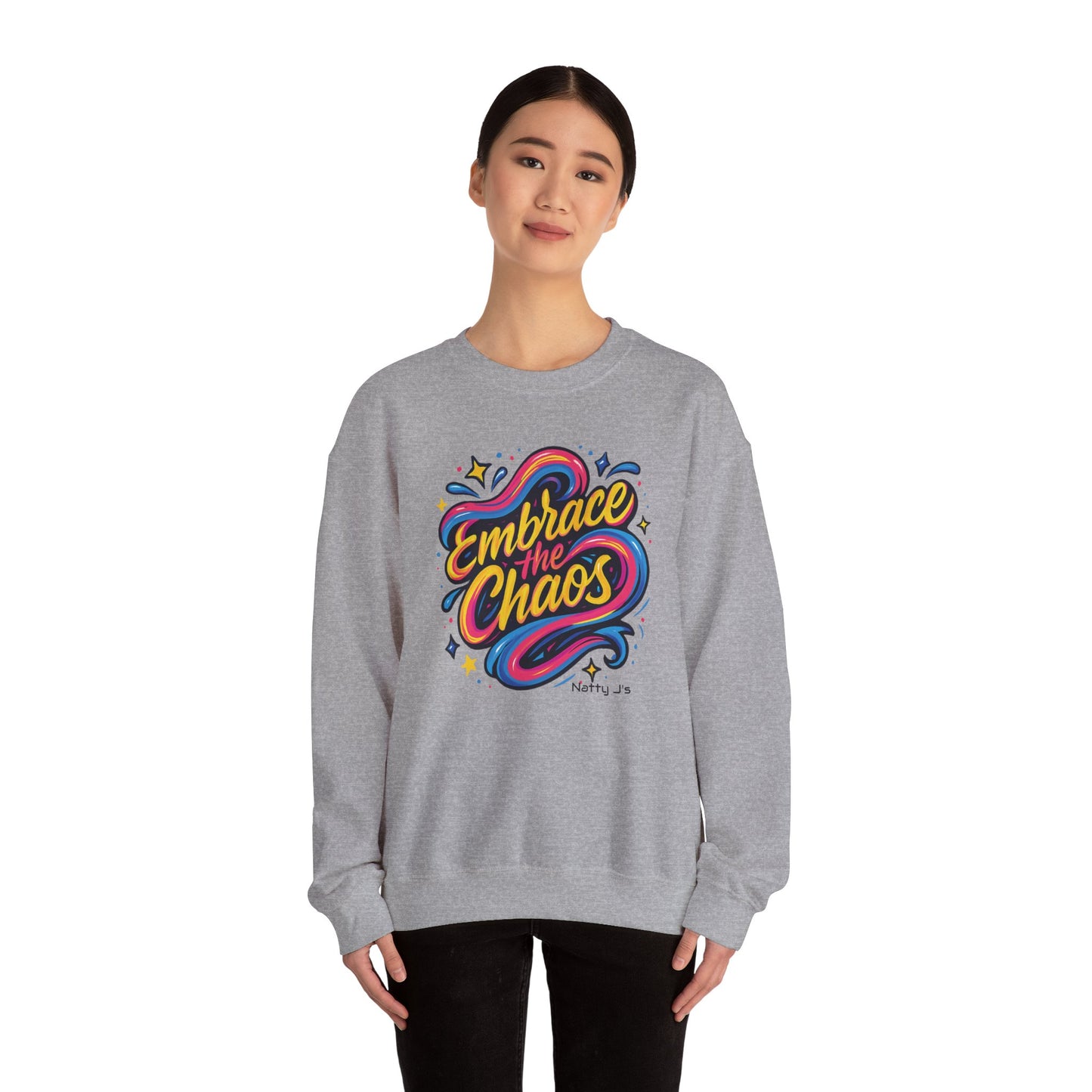 " Embrace the Chaos" Vibrant, Bright, Colorful, Soft Cotton Blend Unisex Heavy Blend™ Crewneck Sweatshirt