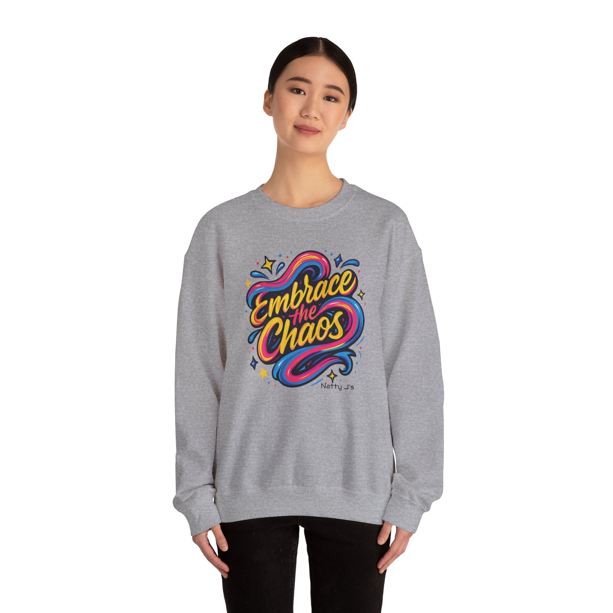 " Embrace the Chaos" Vibrant, Bright, Colorful, Soft Cotton Blend Unisex Heavy Blend™ Crewneck Sweatshirt
