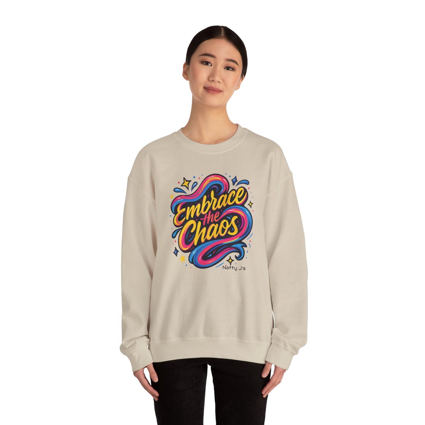 " Embrace the Chaos" Vibrant, Bright, Colorful, Soft Cotton Blend Unisex Heavy Blend™ Crewneck Sweatshirt