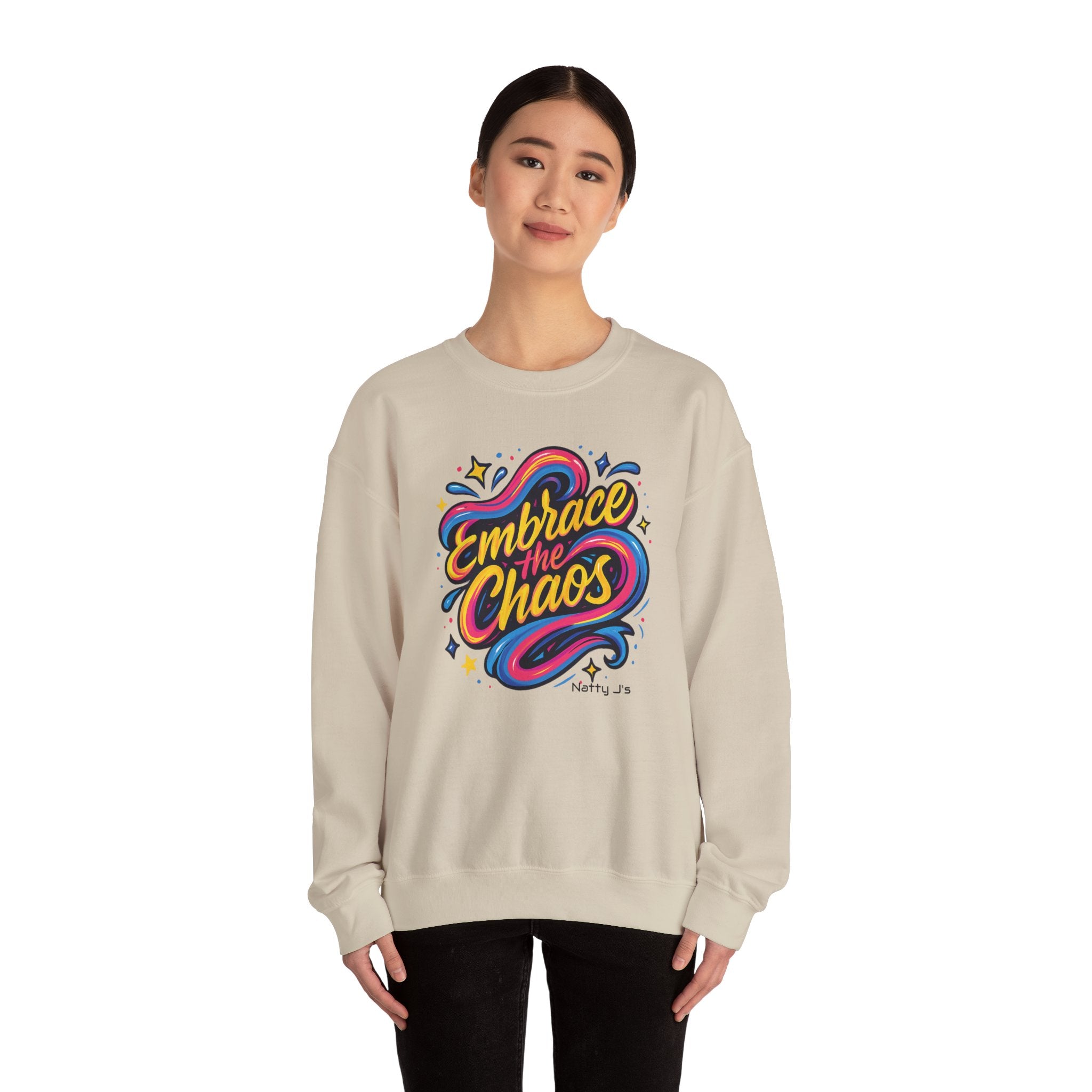 " Embrace the Chaos" Vibrant, Bright, Colorful, Soft Cotton Blend Unisex Heavy Blend™ Crewneck Sweatshirt