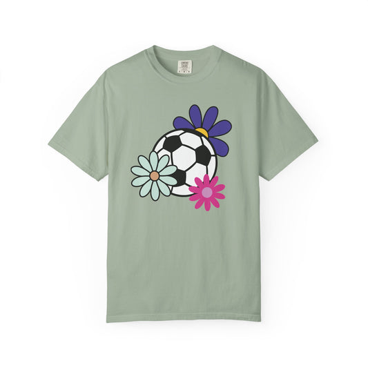Groovy Flower Soccer Unisex Short Sleeve Cotton Comfort Colors Causal Sportswear T-Shirt, Summer, Sports, Bright