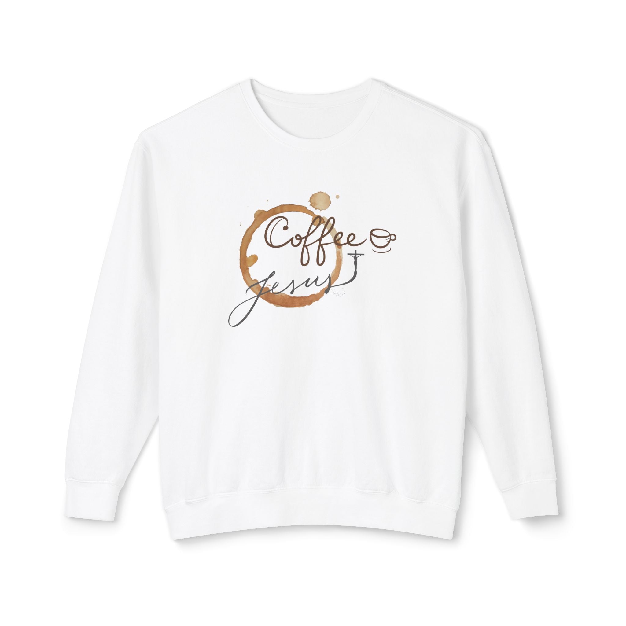 Coffee Jesus Lover's Unisex Lightweight Crewneck Sweatshirt, Cozy Gift for Coffee Enthusiasts, Casual Wear, Perfect Fall, Thanksgiving