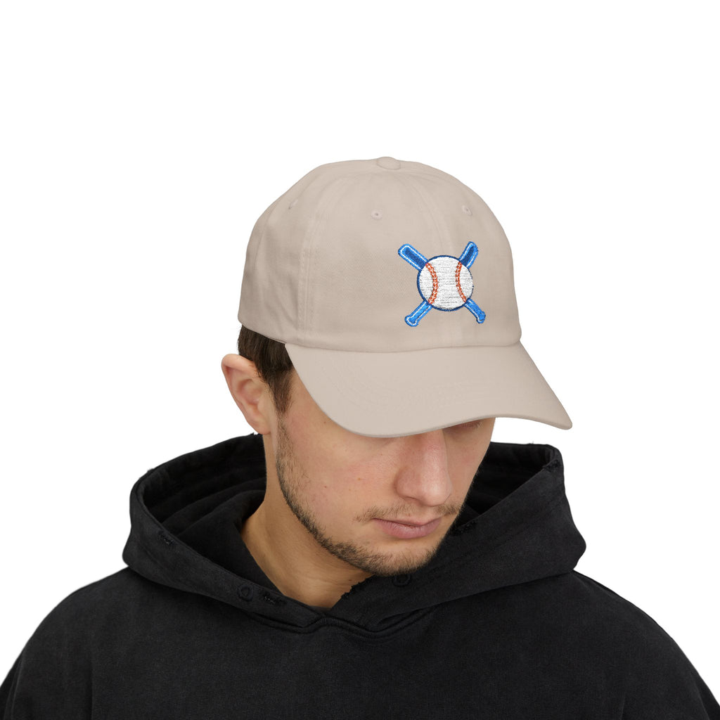 Embroidered Baseball Cap with Bat and Ball Design
