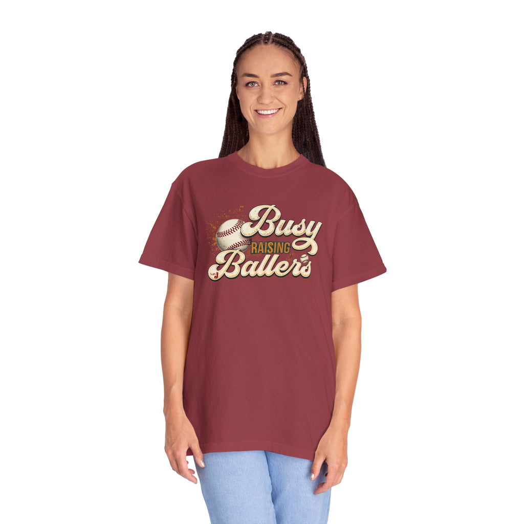 Busy Raising Ballers Baseball Mom T-Shirt – Soft Graphic Tee for Baseball Moms | Natty J’s Apparel