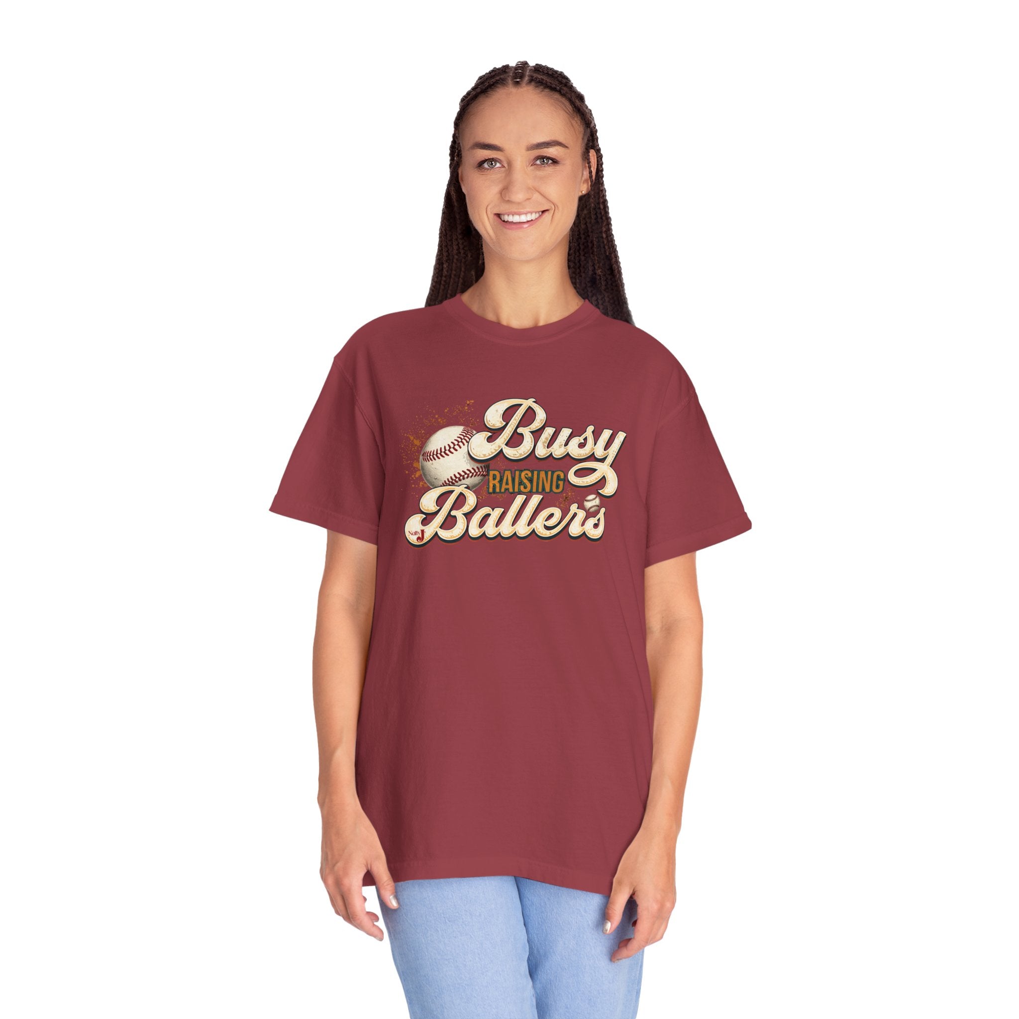 Busy Raising Ballers Baseball Mom T-Shirt – Soft Graphic Tee for Baseball Moms | Natty J’s Apparel