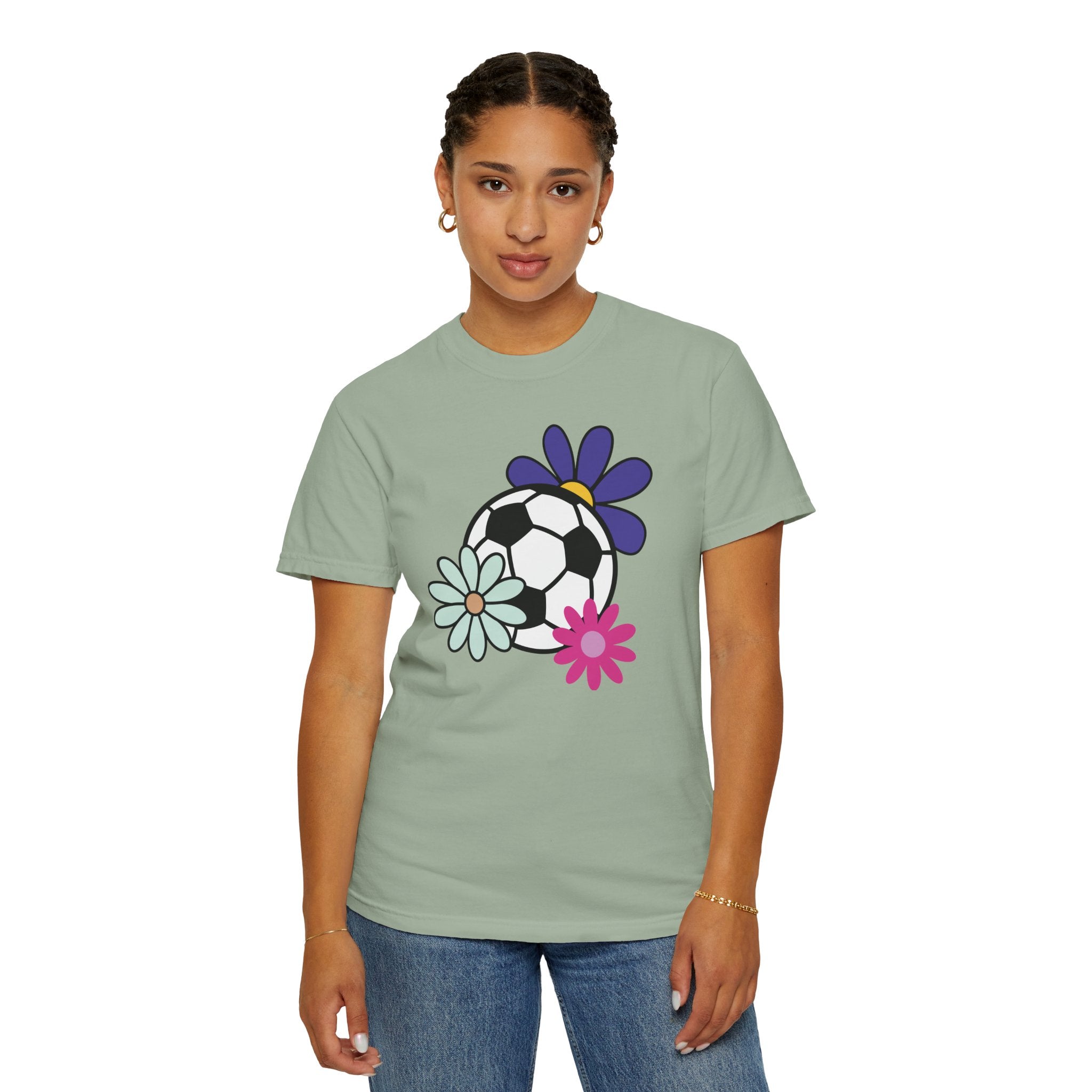 Groovy Flower Soccer Unisex Short Sleeve Cotton Comfort Colors Causal Sportswear T-Shirt, Summer, Sports, Bright