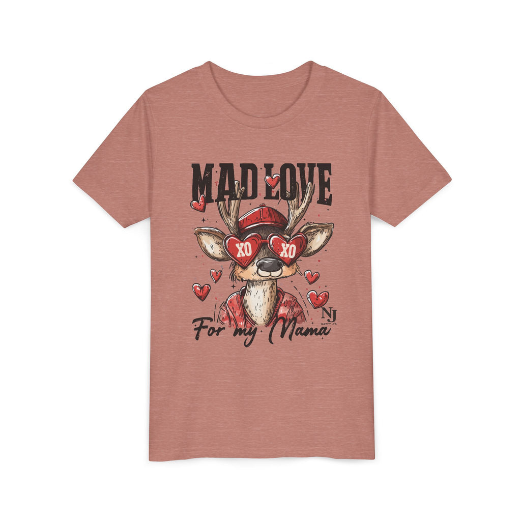 “Mad Love for My Mama” Kids Valentine Shirt – Cute Deer Heart Graphic Toddler & Youth Tee